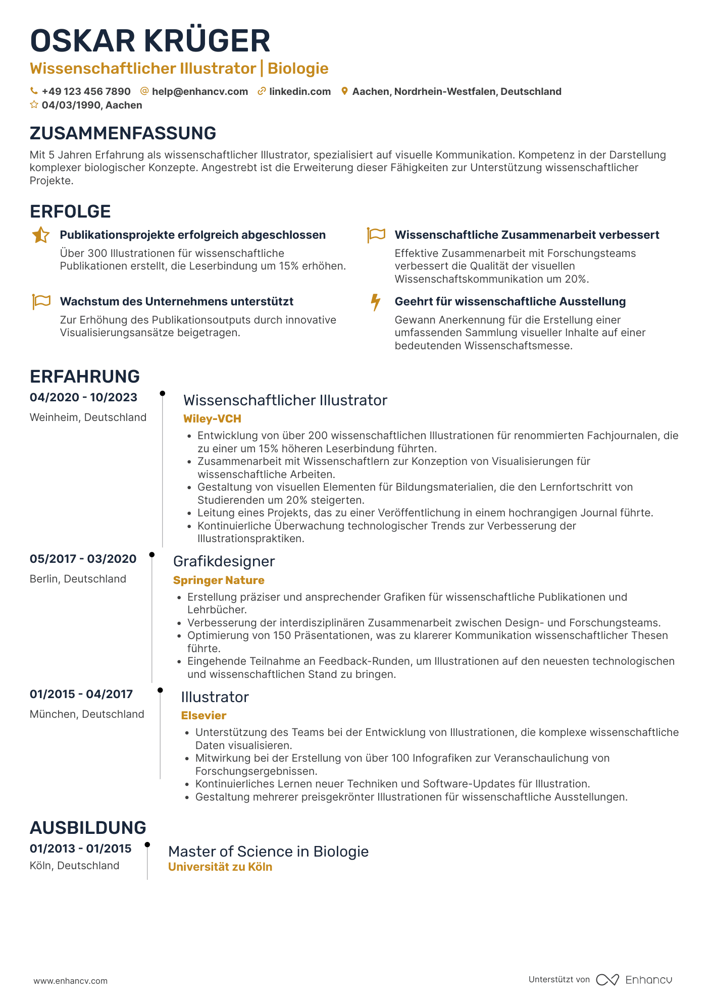 Lebenslauf in Wissenschaftlicher Illustrator Resume Example