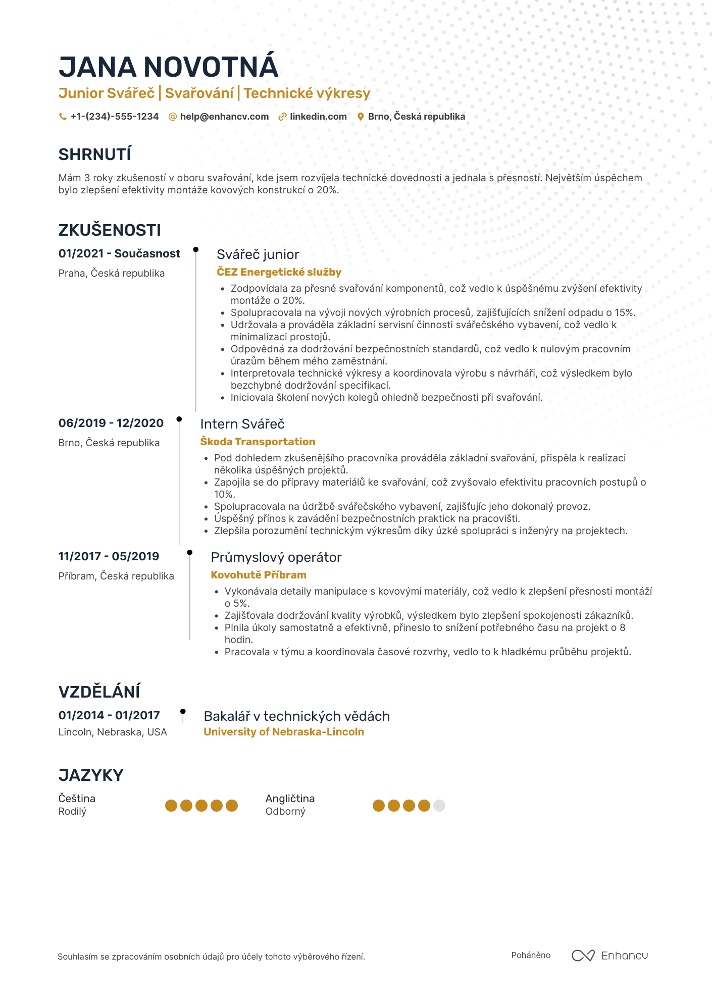 Životopis pro Svářeč junior Resume Example