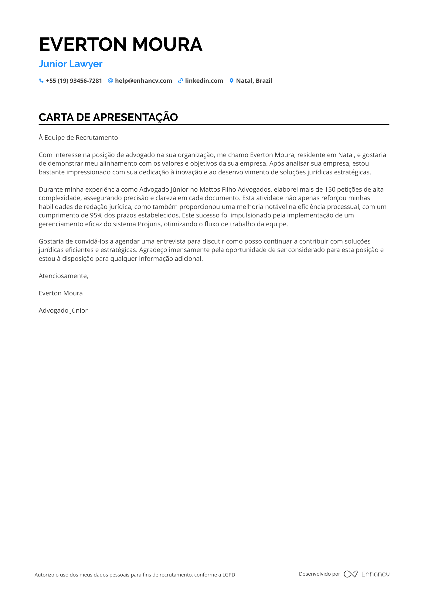 Advogado Júnior Resume Example