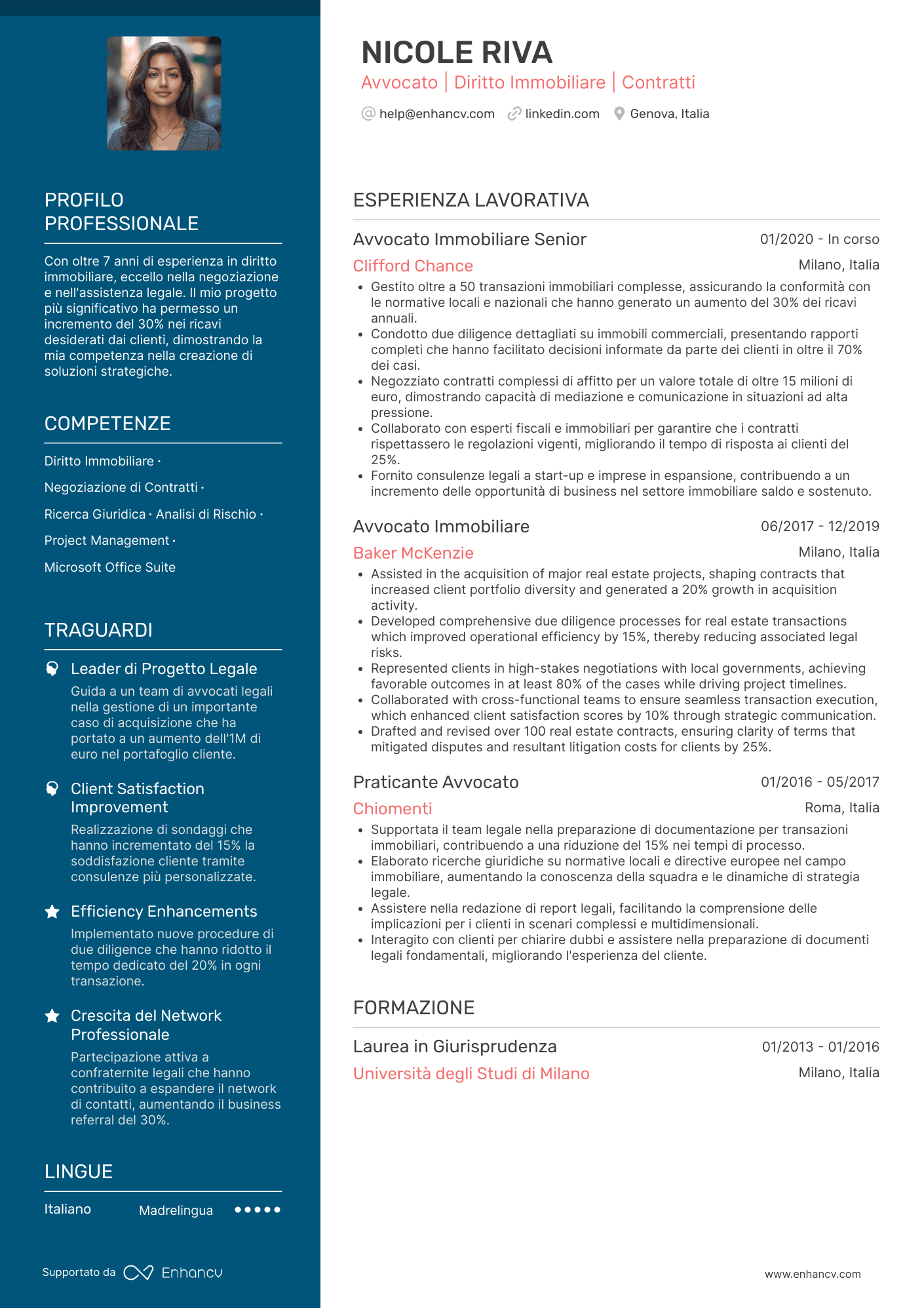 Avvocato immobiliare Resume Example