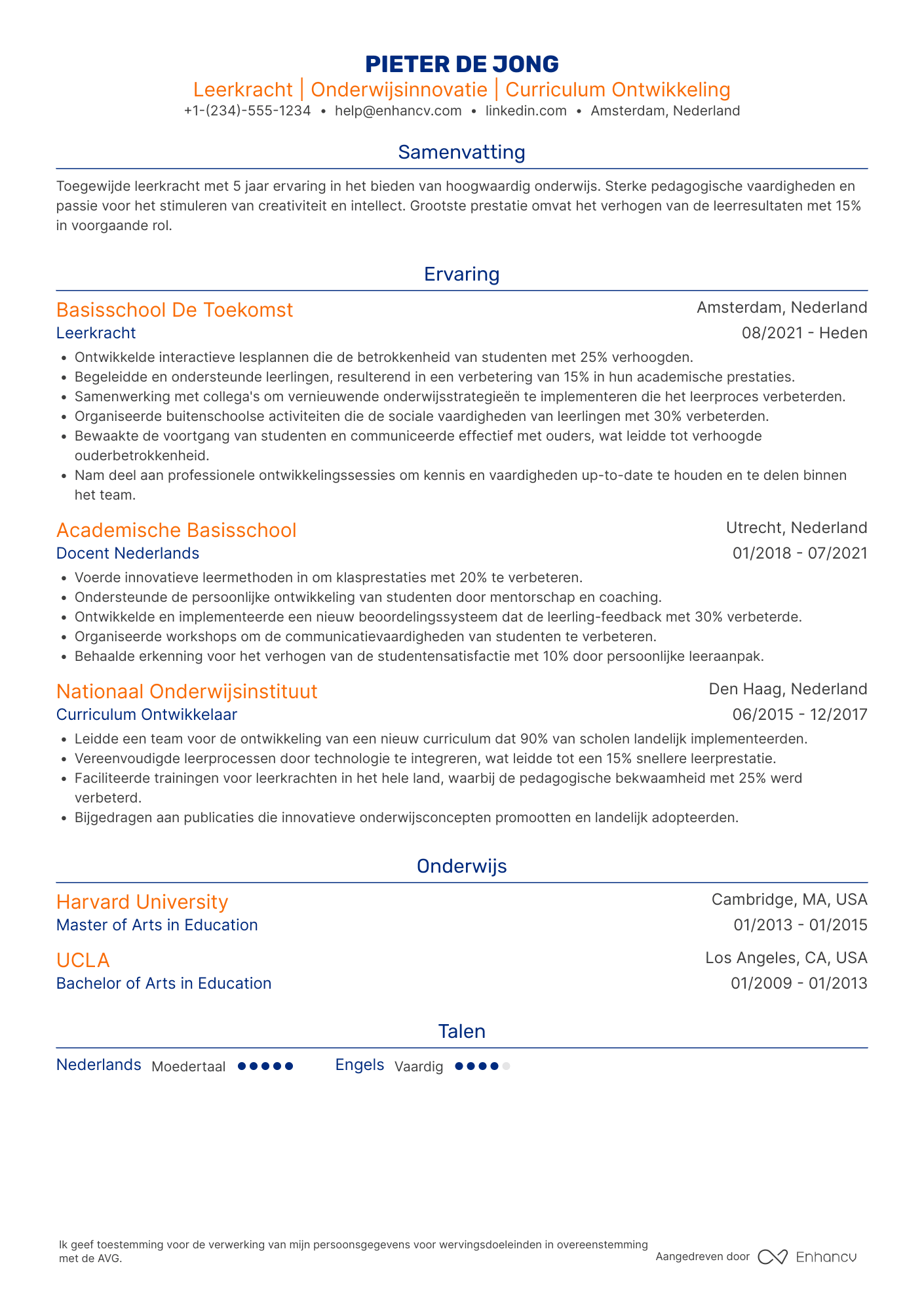 CV voor Leerkracht Beginnend Resume Example