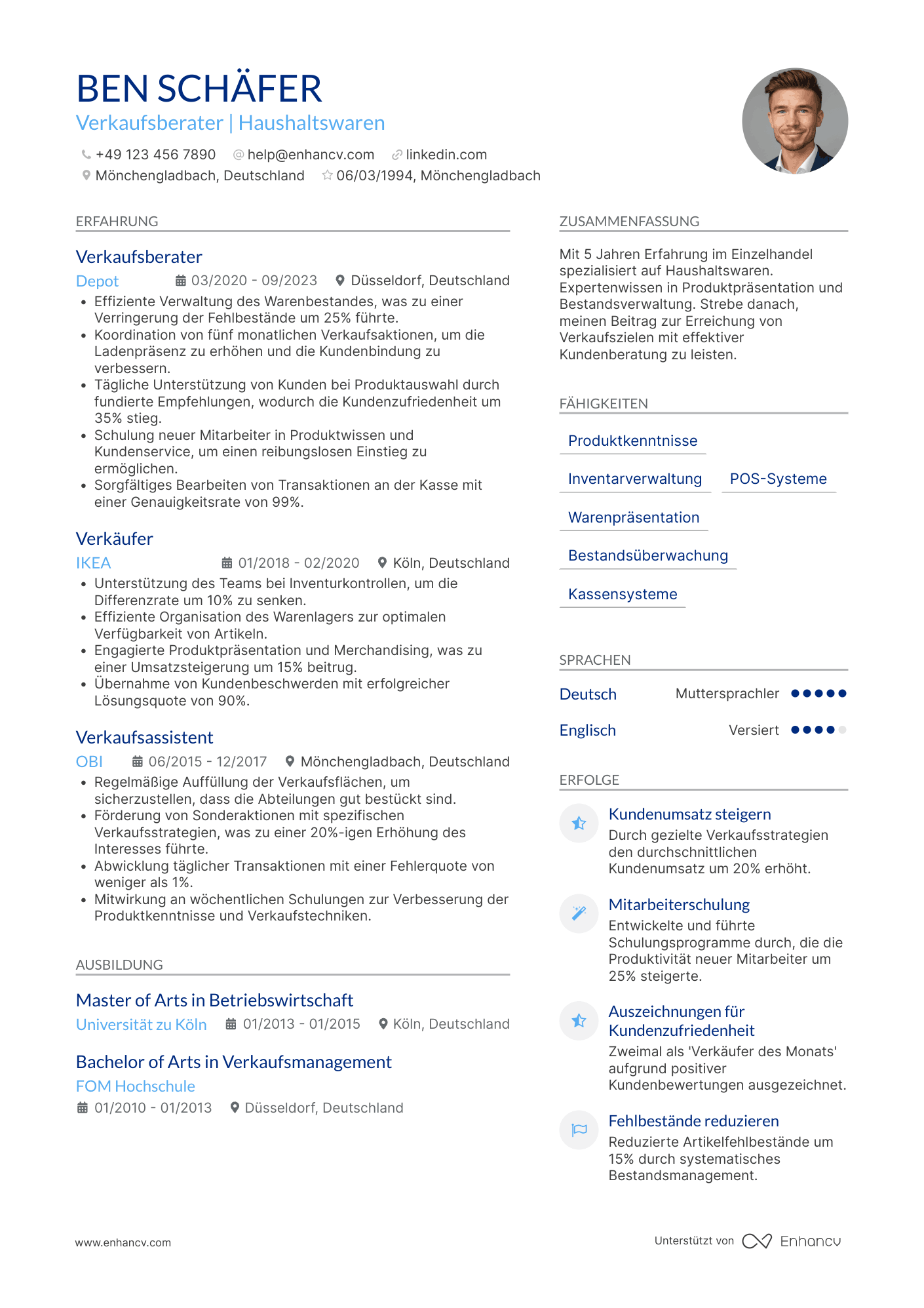 Lebenslauf als Verkäuferin für Haushaltswaren Resume Example
