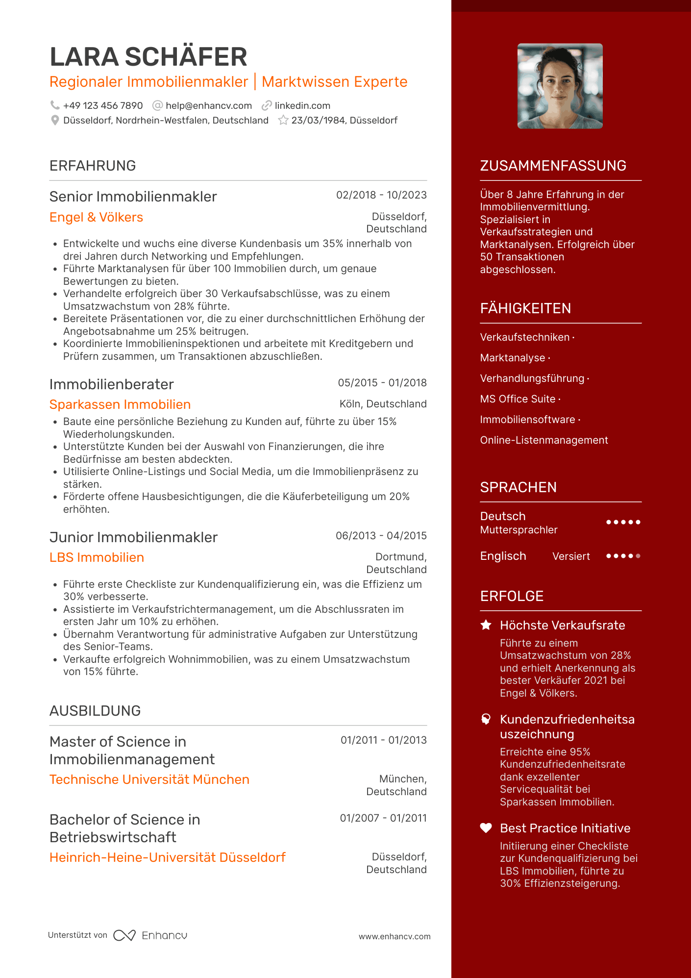 Lebenslauf als Regionaler Immobilienmakler Resume Example