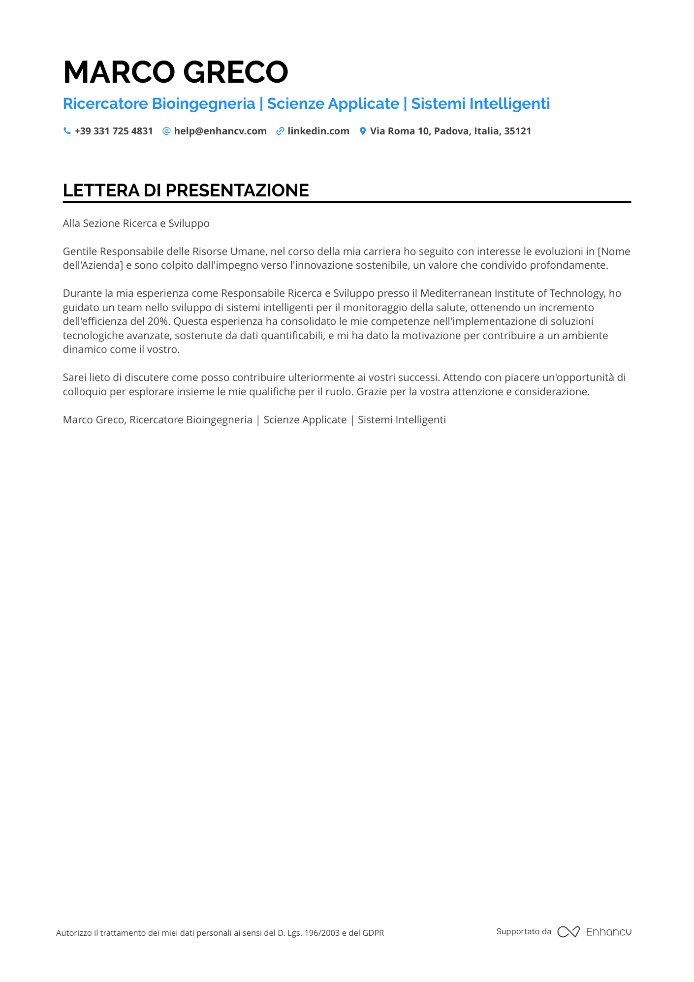 Accademico di Scienze della Salute Resume Example