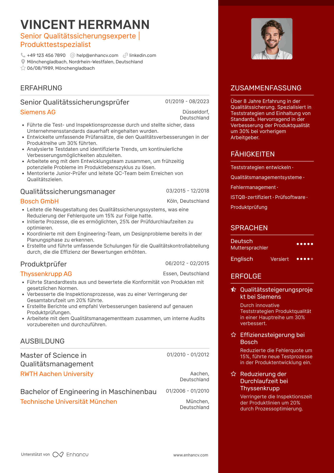 Lebenslauf als Senior Prüfer Resume Example
