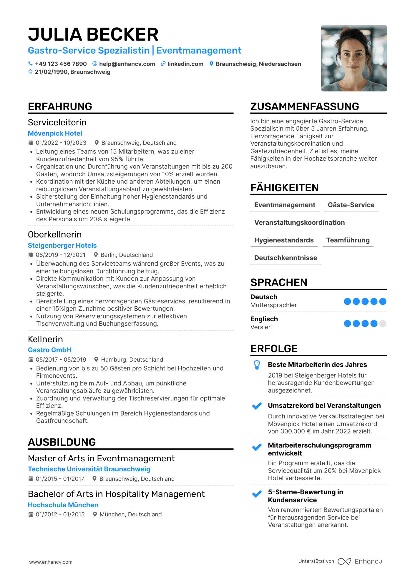 Lebenslauf in Kellner für Hochzeiten Resume Example