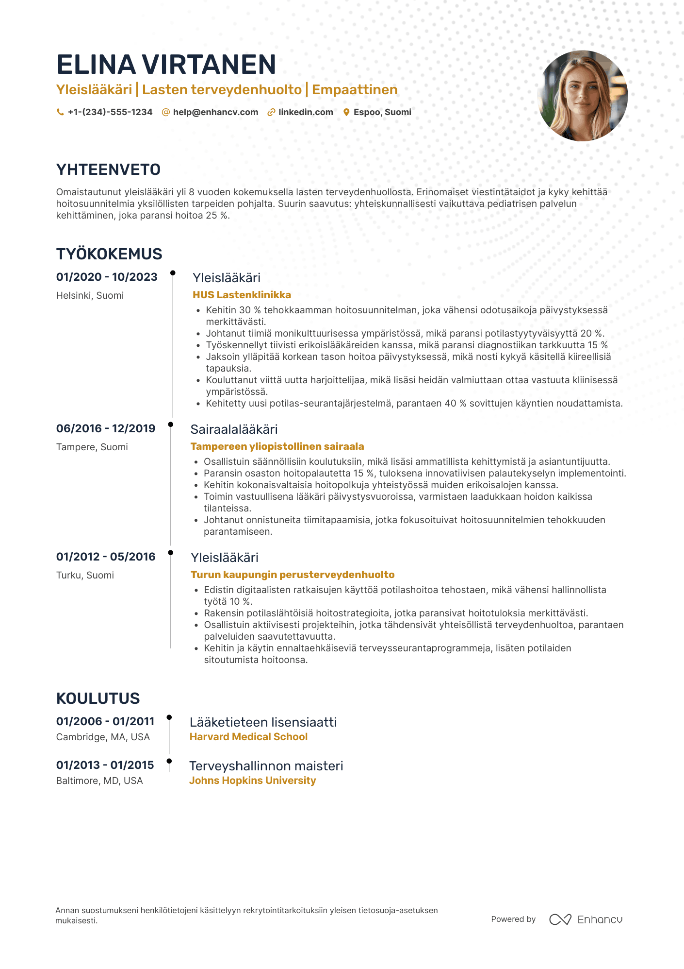 Ansioluettelo Yleislääkäri Lastenklinikka Resume Example