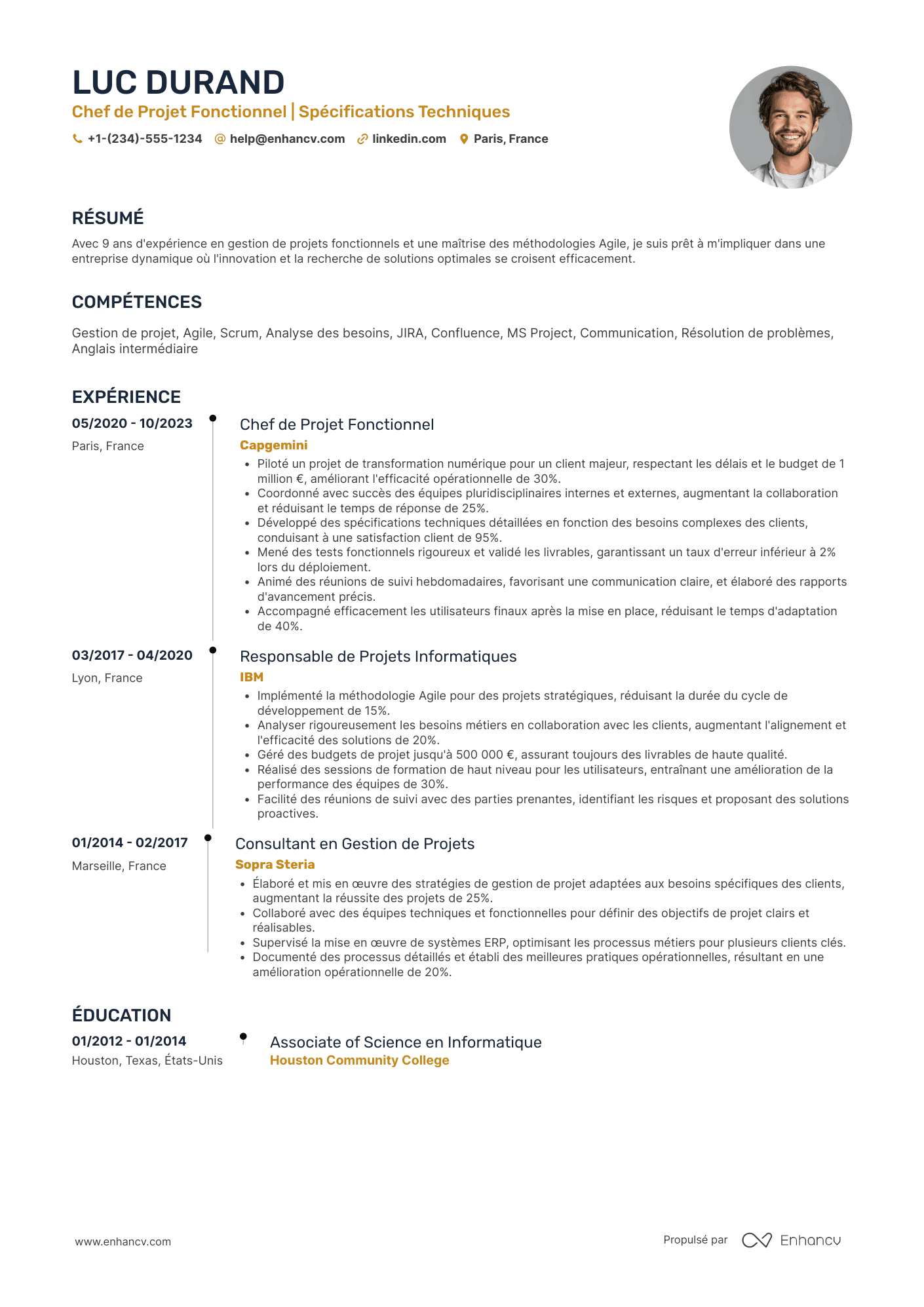 CV de chef·fe de projet fonctionnel en informatique Resume Example