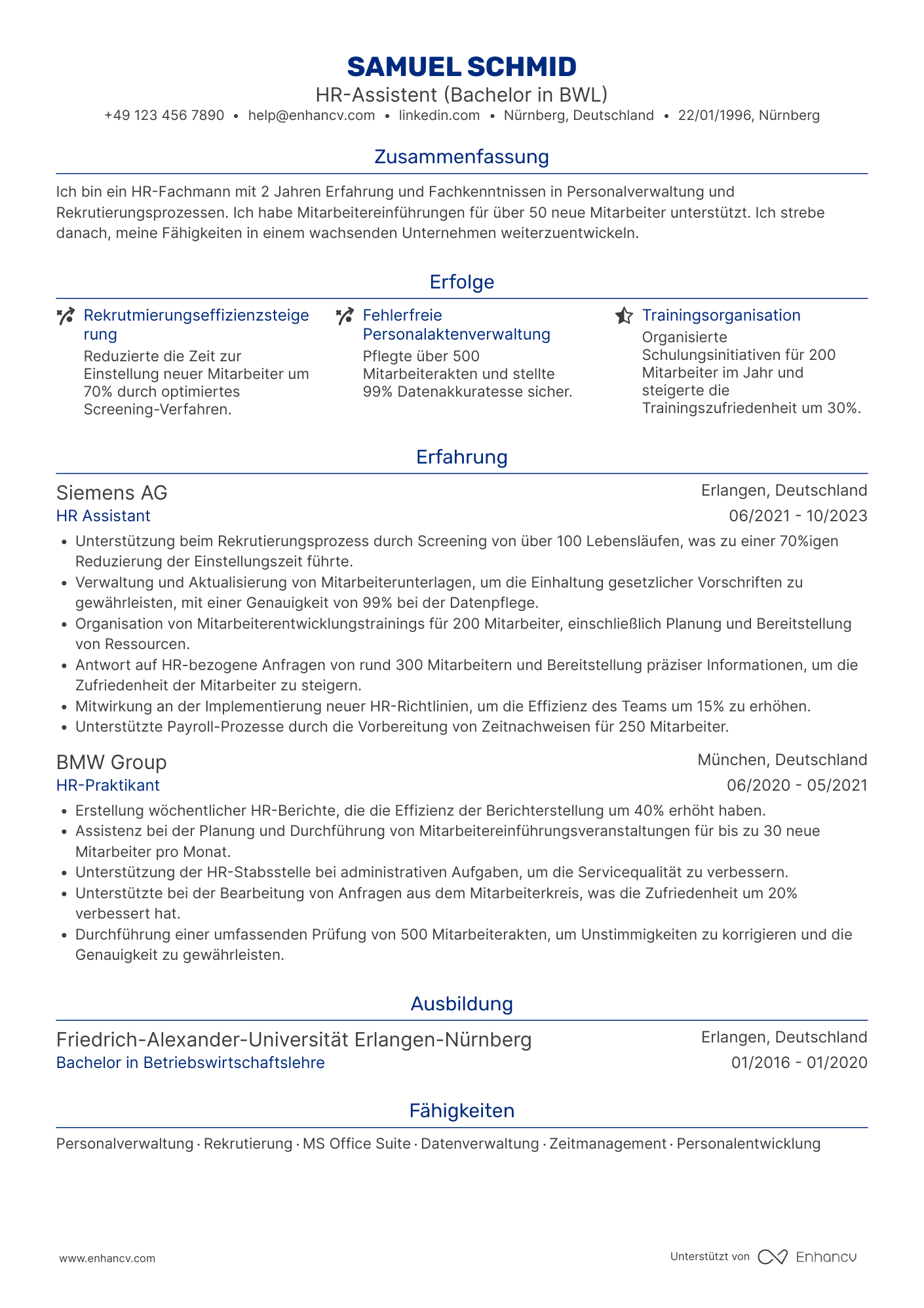 Lebenslauf als Junior Personaler Resume Example