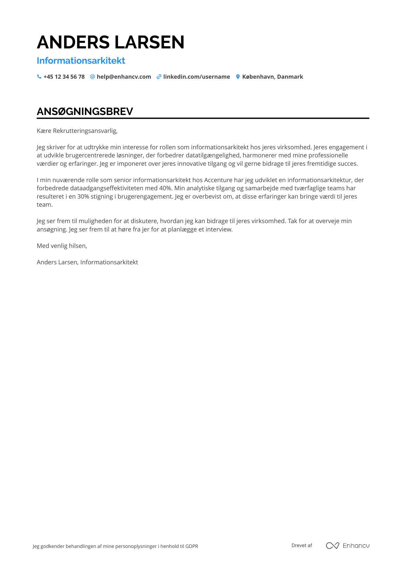 Ansøgningsbrev til Informationsarkitekt Resume Example