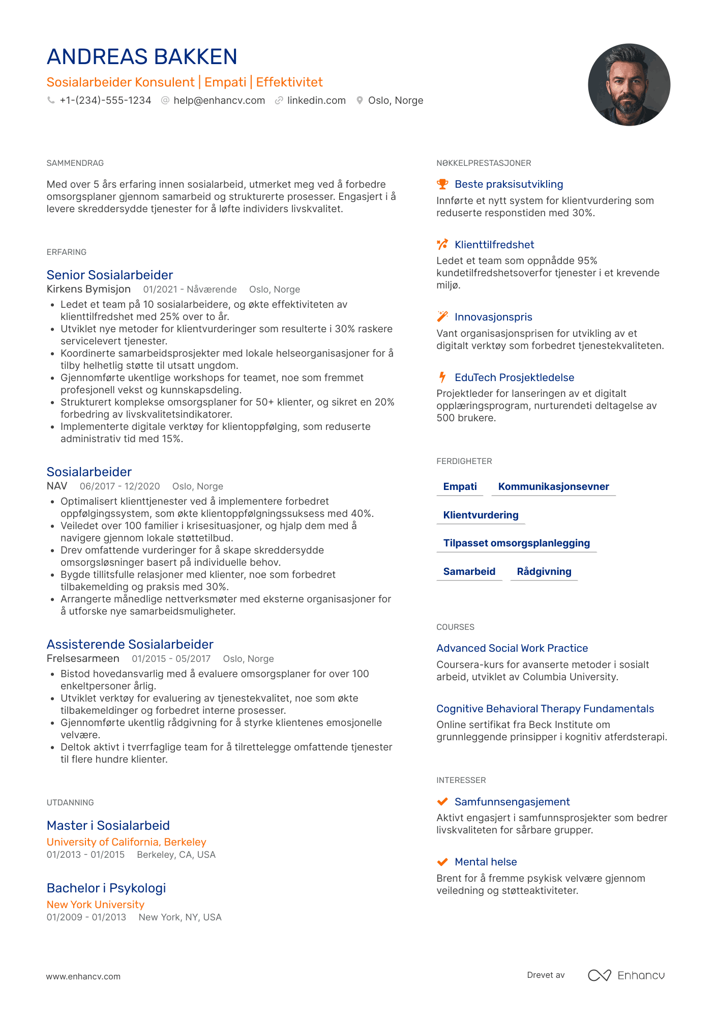 CV for Sosialarbeider Konsulent Resume Example