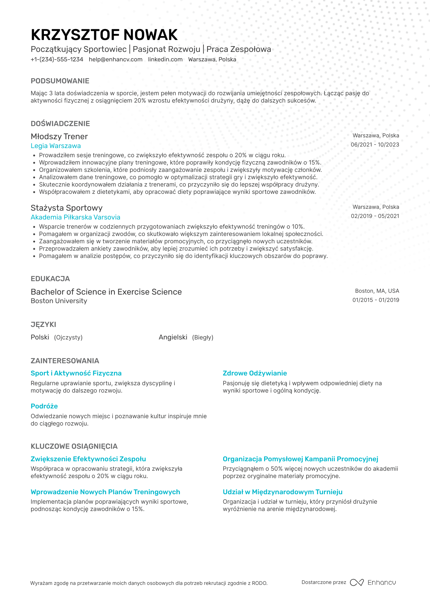 CV dla Początkujący Sportowiec Resume Example
