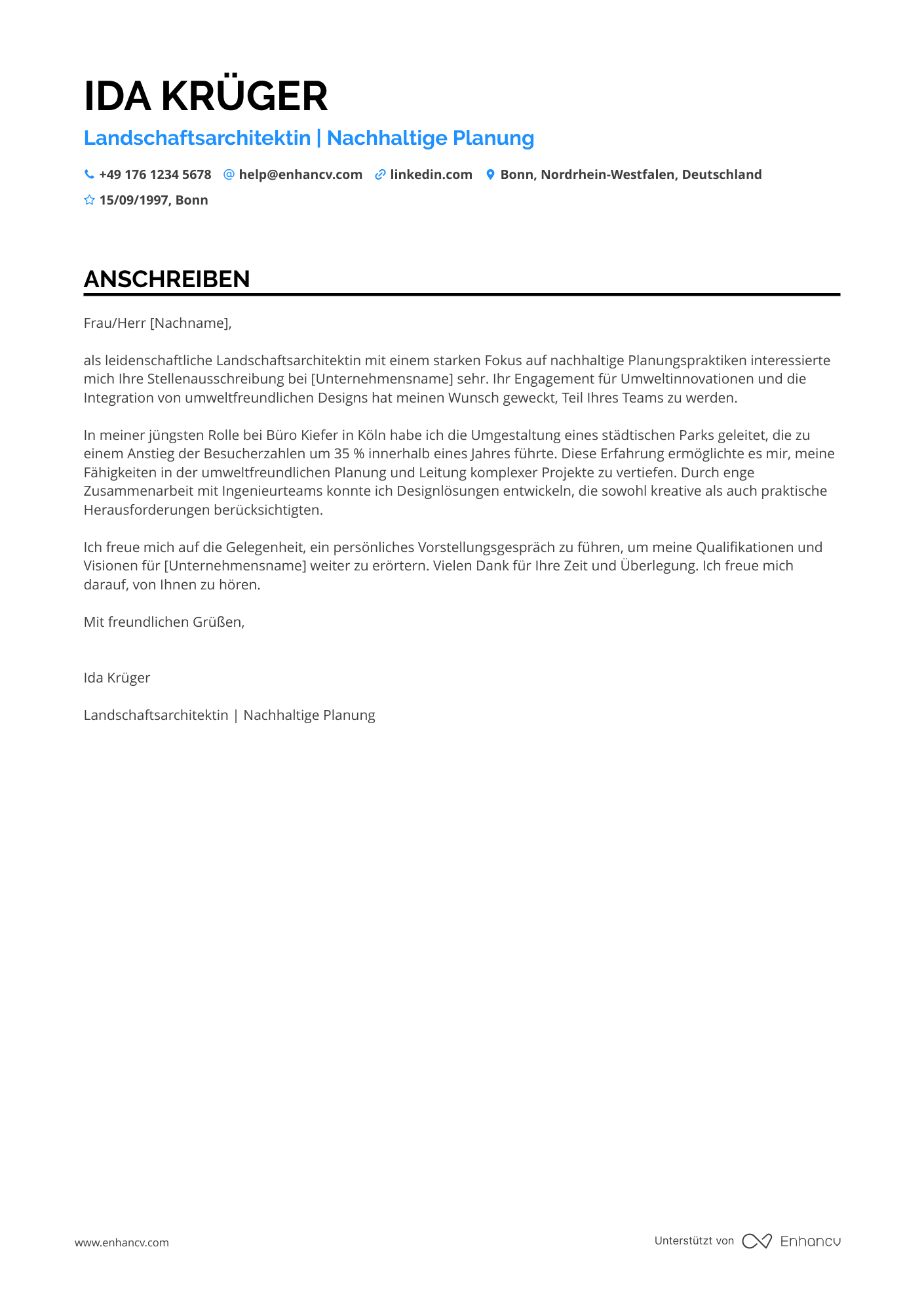 Landschaftsarchitekt Resume Example