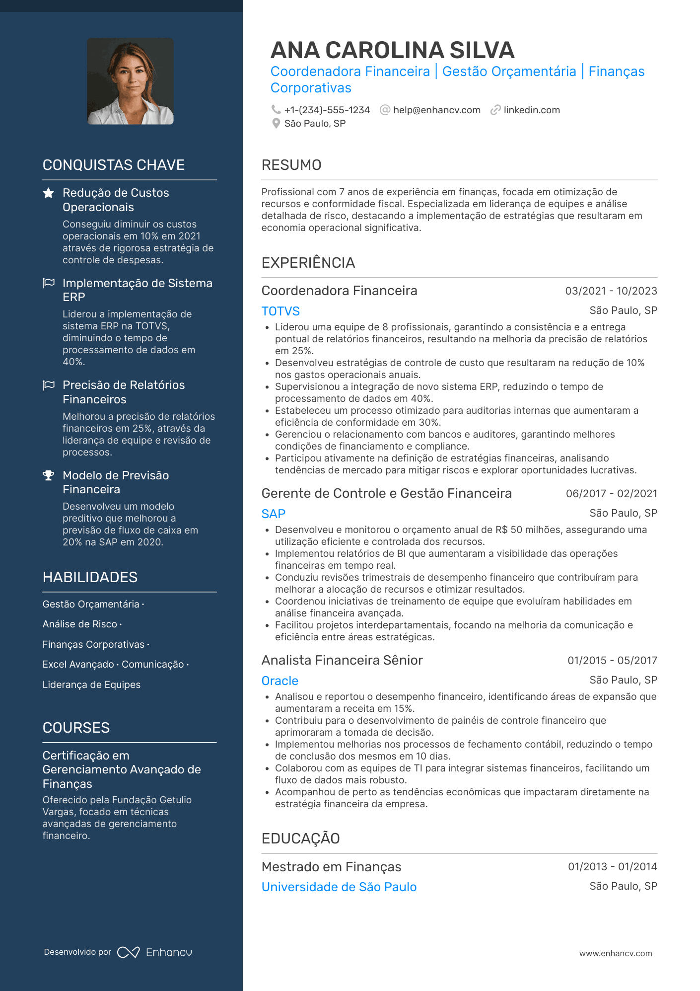 Coordenador financeiro Resume Example