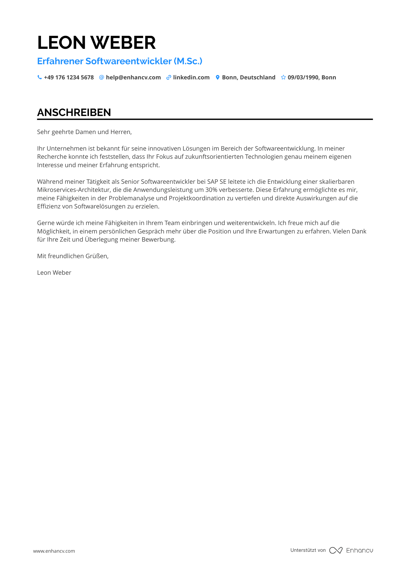 Erfahrener Softwareentwickler Resume Example