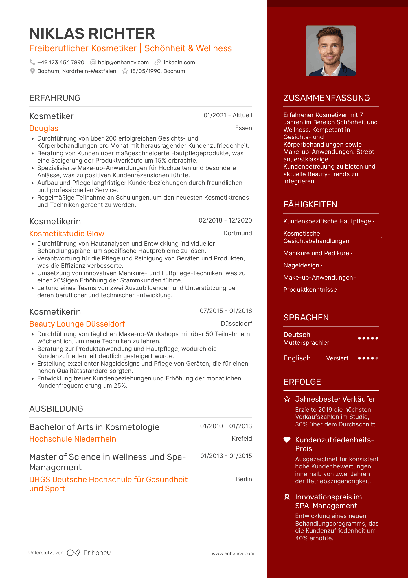 Lebenslauf als Freiberufliche Kosmetikerin Resume Example