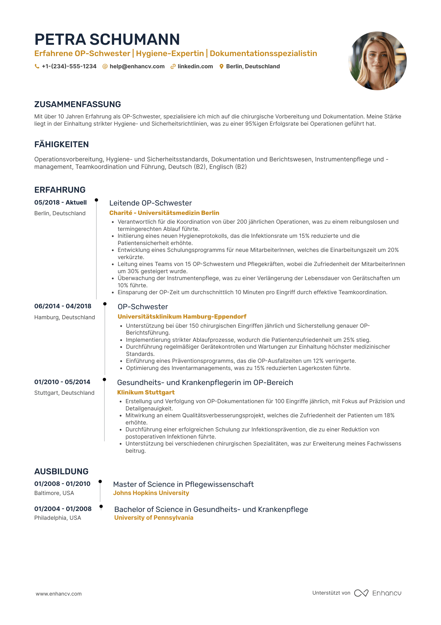 Lebenslauf OP Schwester Resume Example