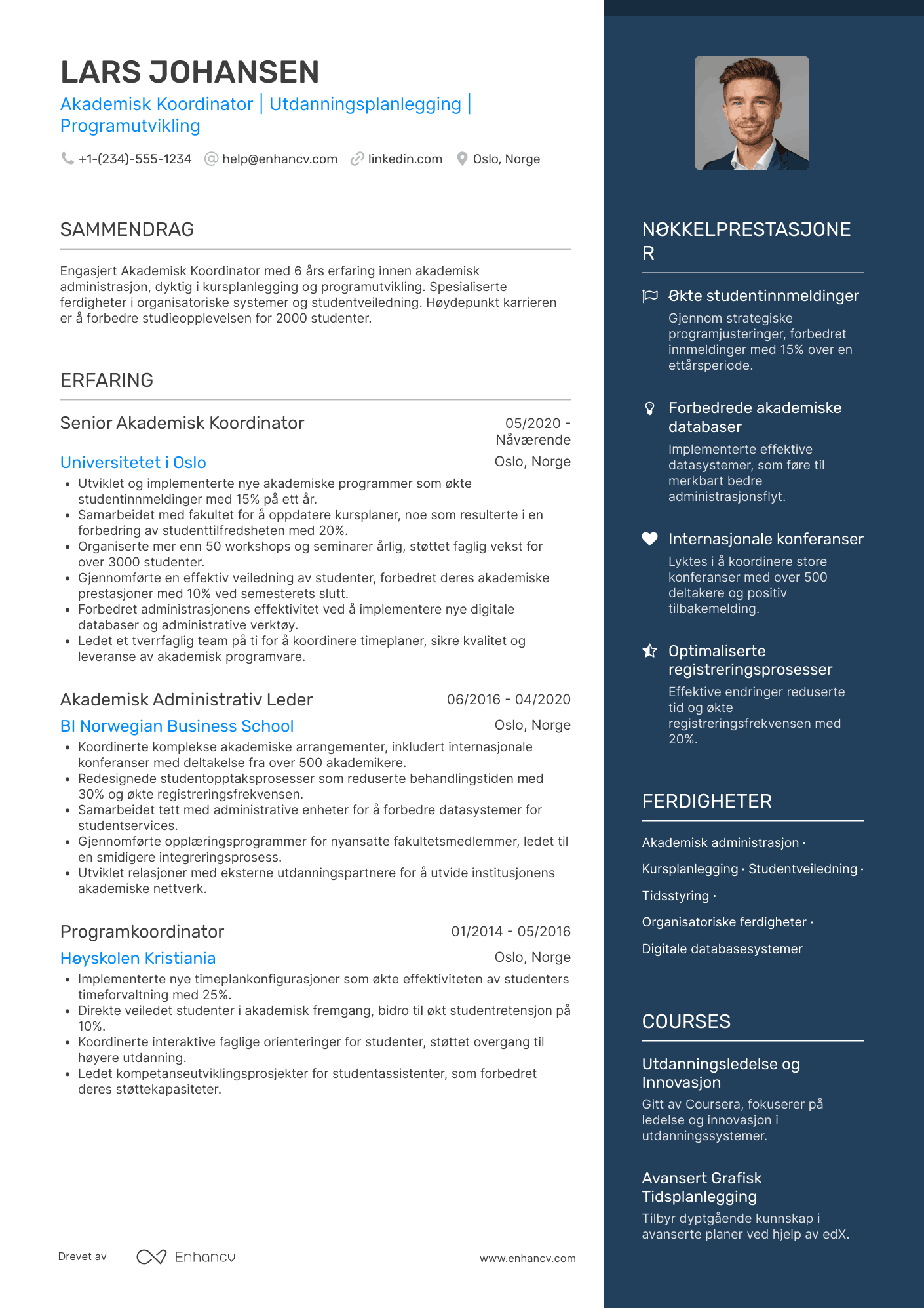CV for Akademisk Koordinator Resume Example