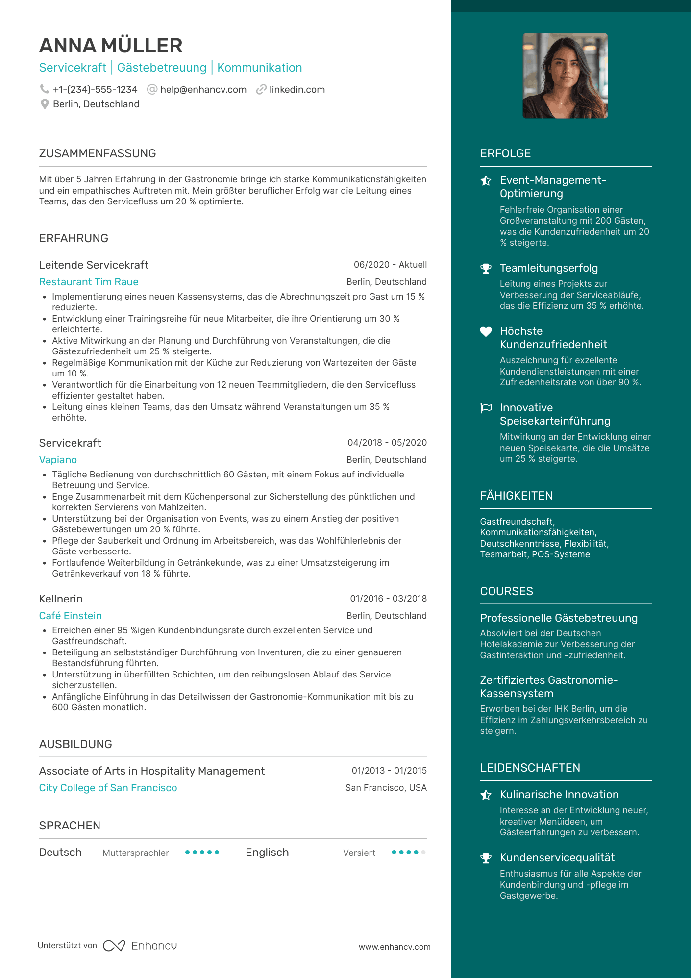 Lebenslauf Servicekraft Gastronomie Resume Example