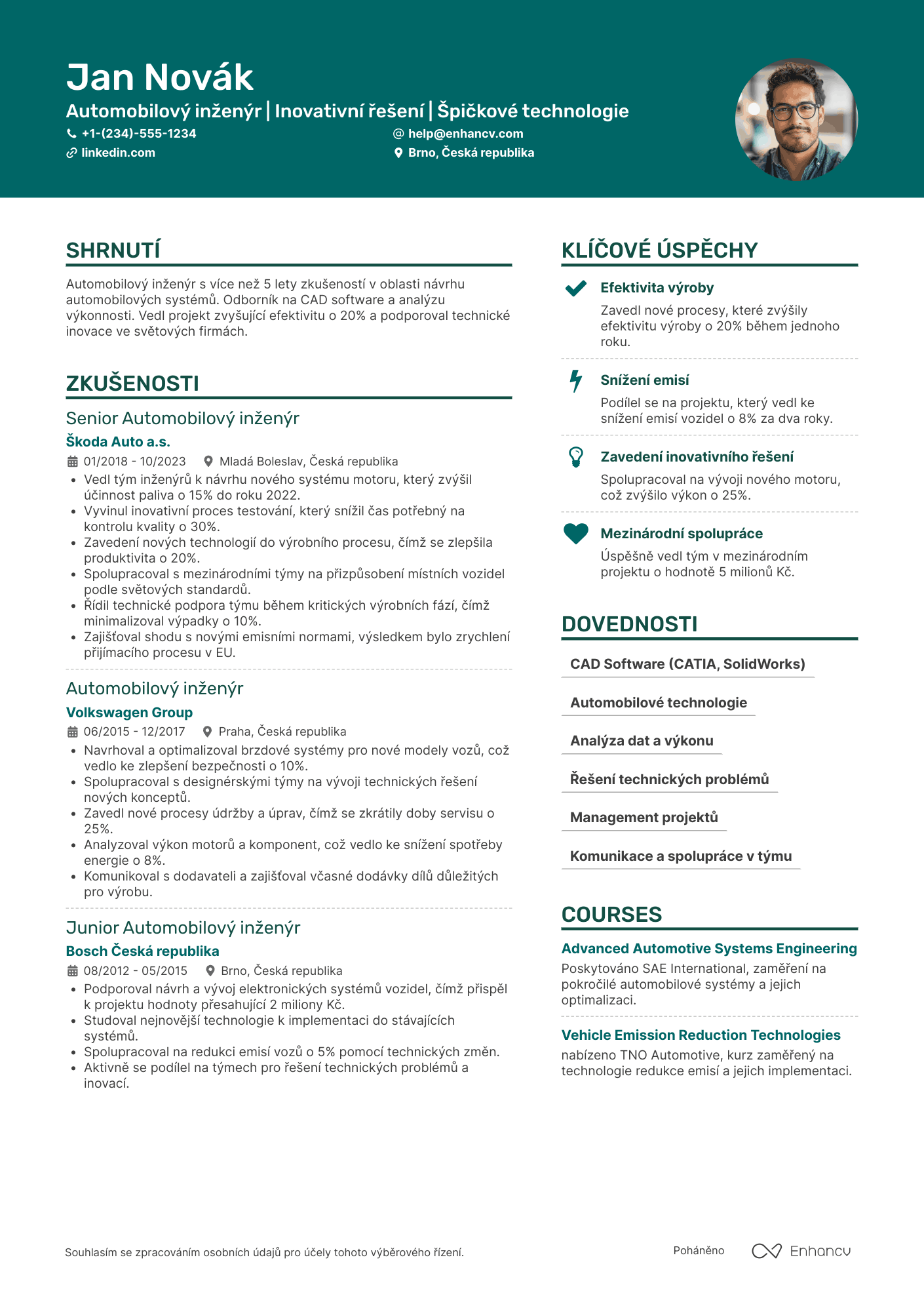 Životopis pro Automobilový inženýr Resume Example