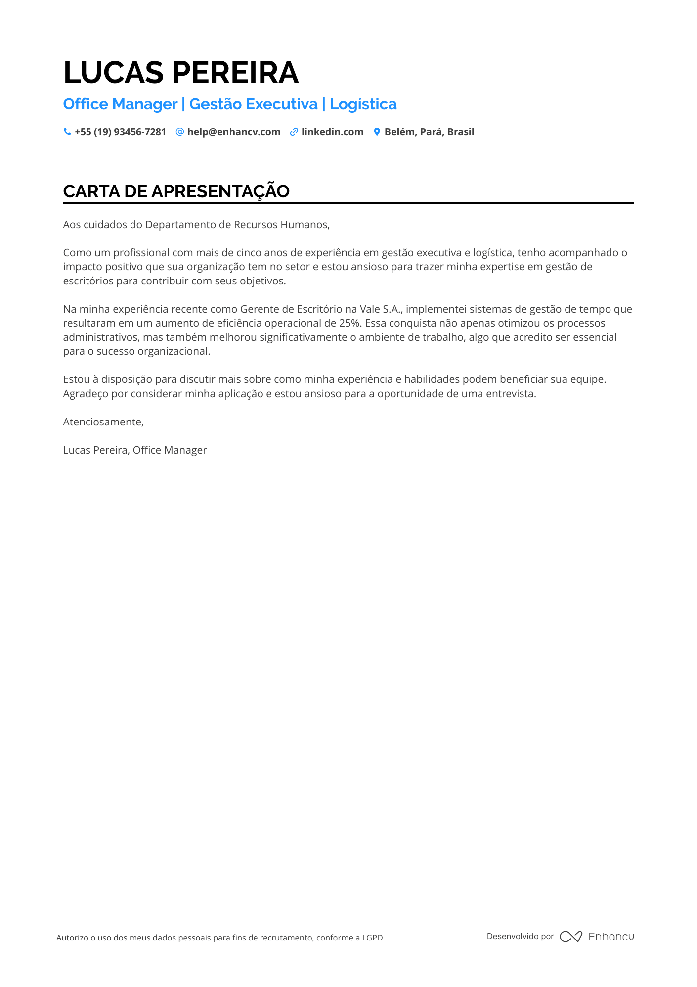 Gerente Geral de Operações Resume Example