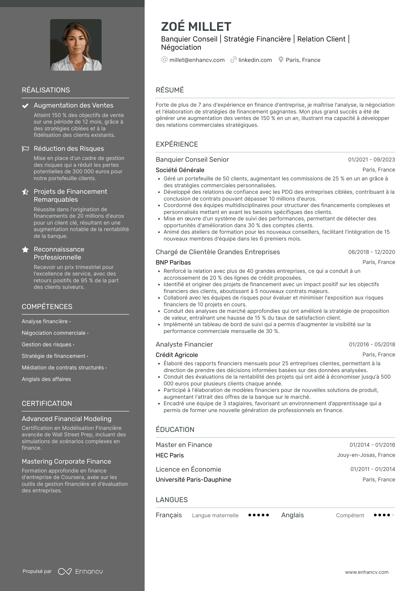 Finance d'Entreprise Resume Example