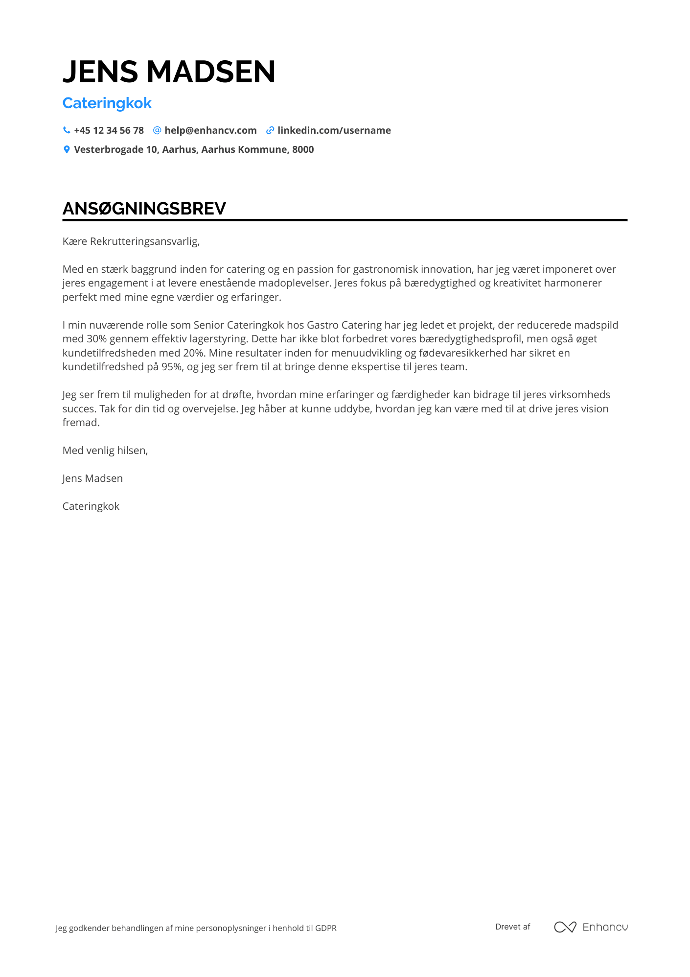 Ansøgningsbrev til Cateringkok Resume Example
