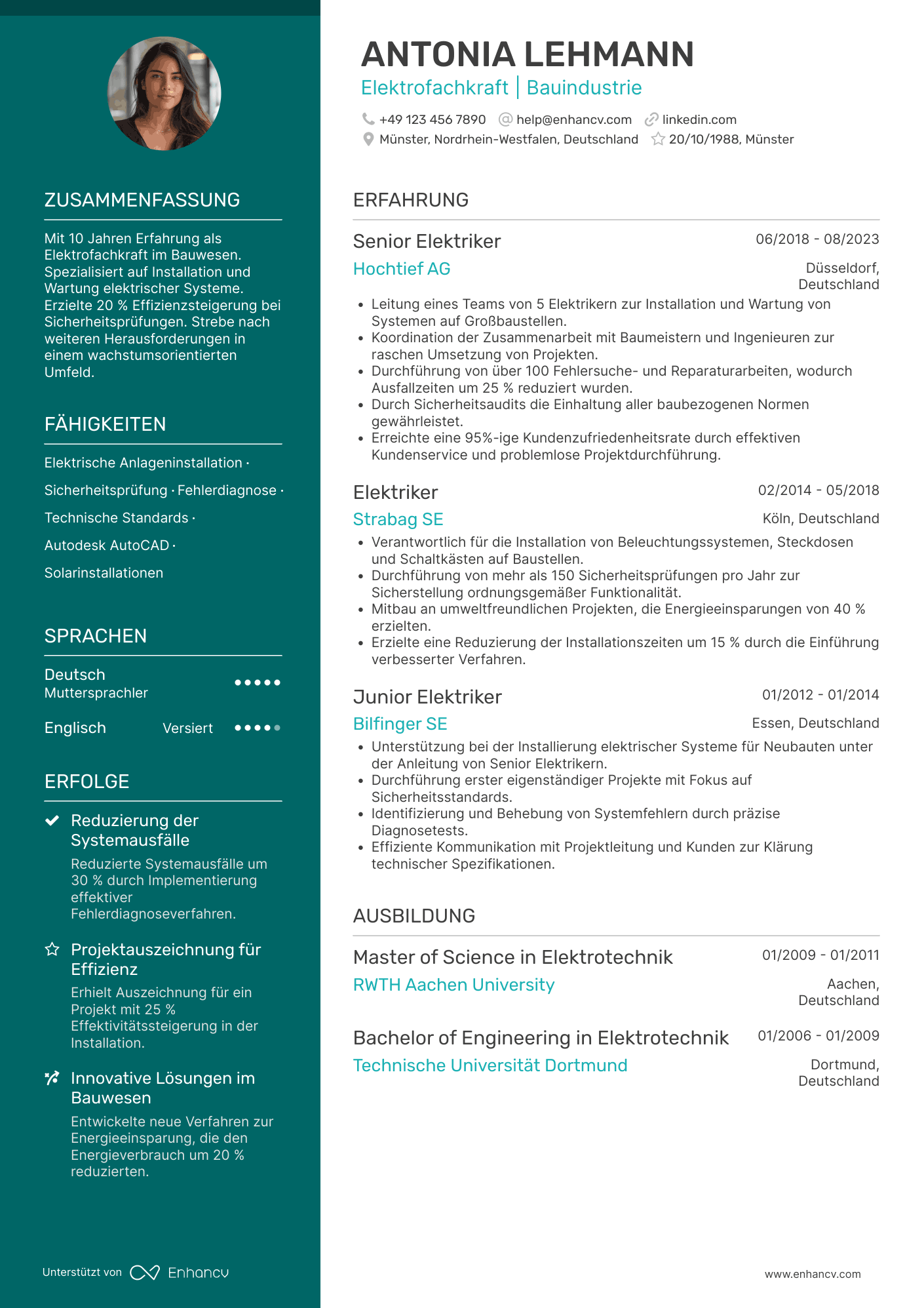 Lebenslauf in Elektriker in der Bauindustrie Resume Example