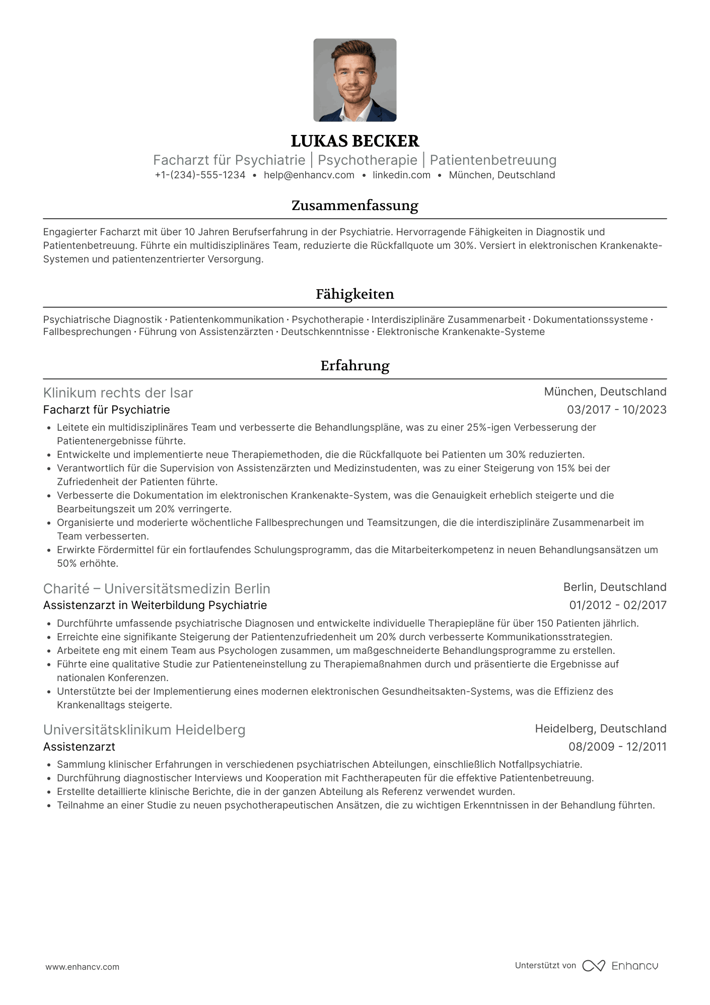 Lebenslauf Arzt Psychiatrie Resume Example