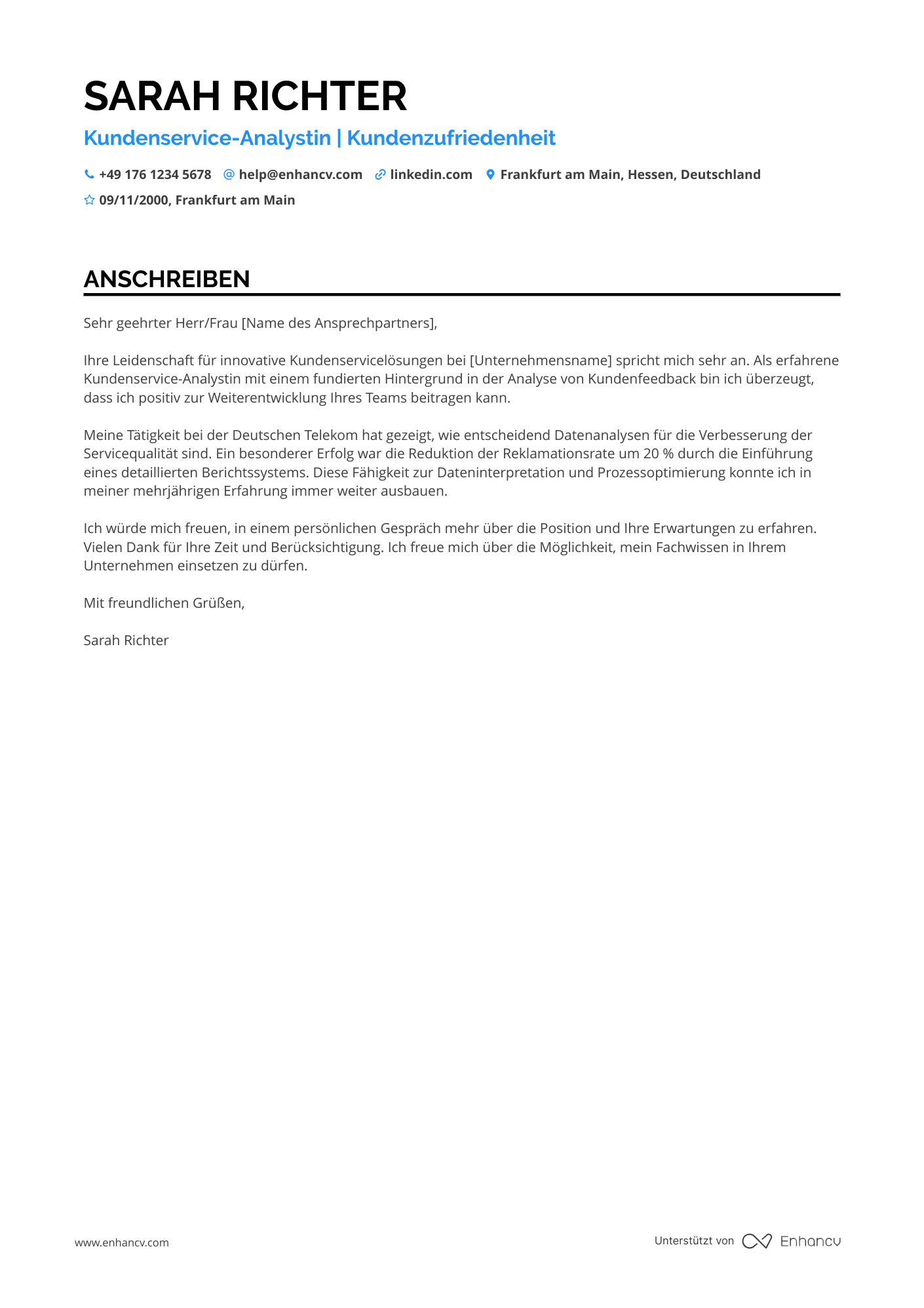 Kundenservice Analyst Resume Example