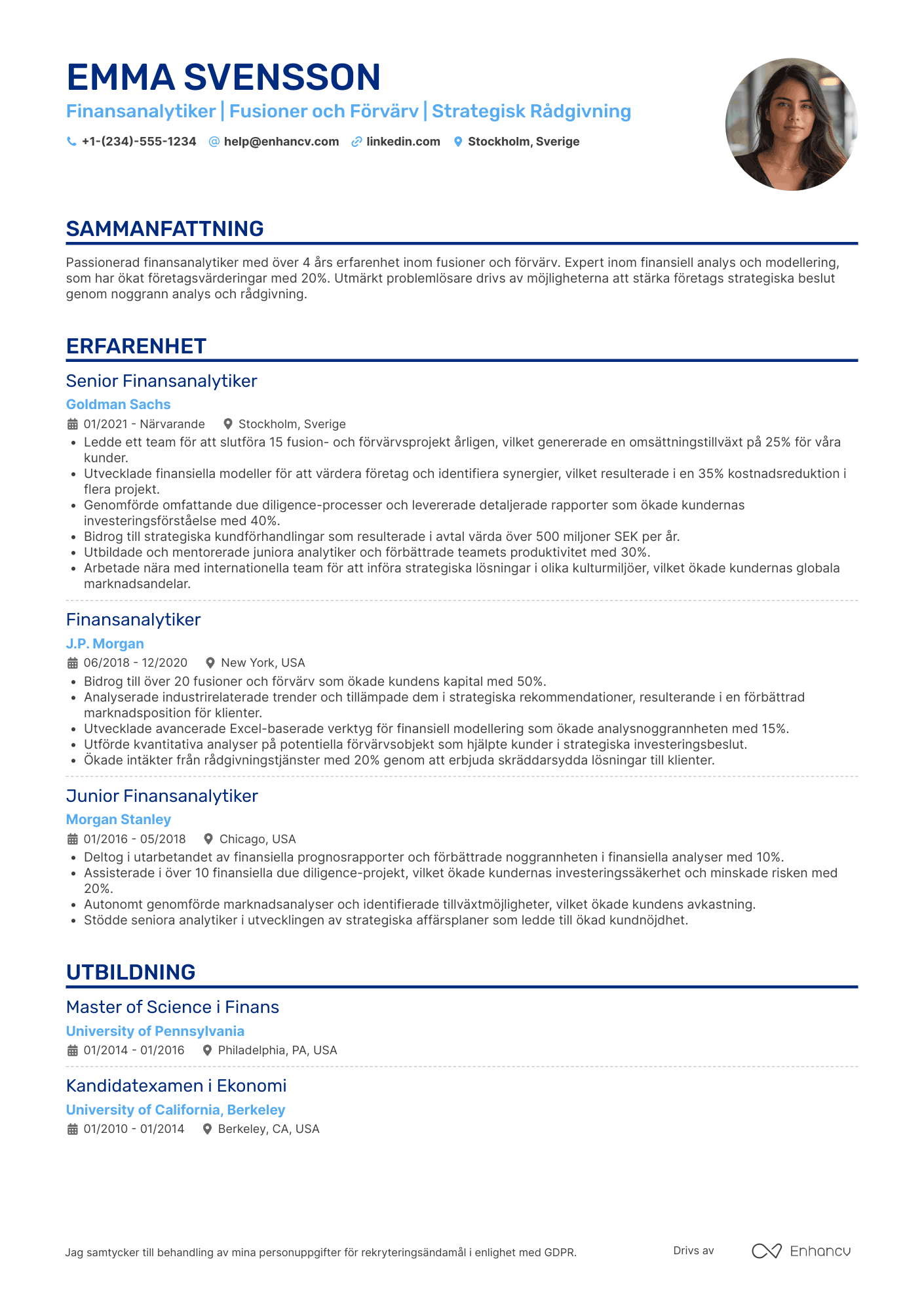 CV för Fusioner och förvärv finansanalytiker Resume Example