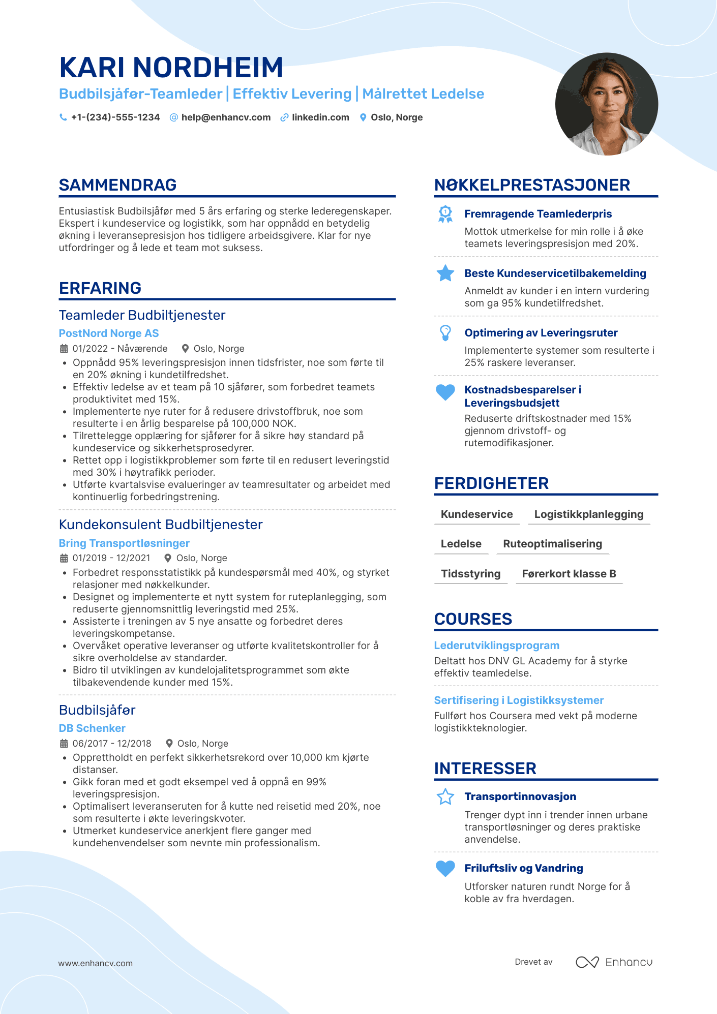 CV for Budbilsjåfør Teamleder Resume Example