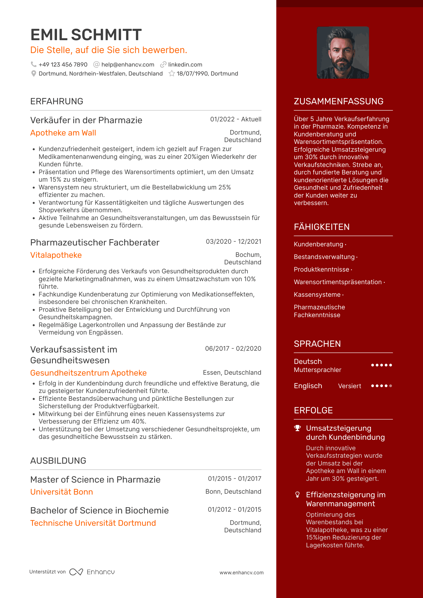 Lebenslauf in Verkäuferin in der Pharmazie Resume Example