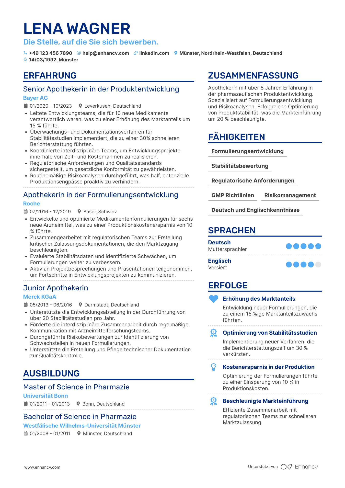 Lebenslauf als Apotheker in der Produktentwicklung Resume Example