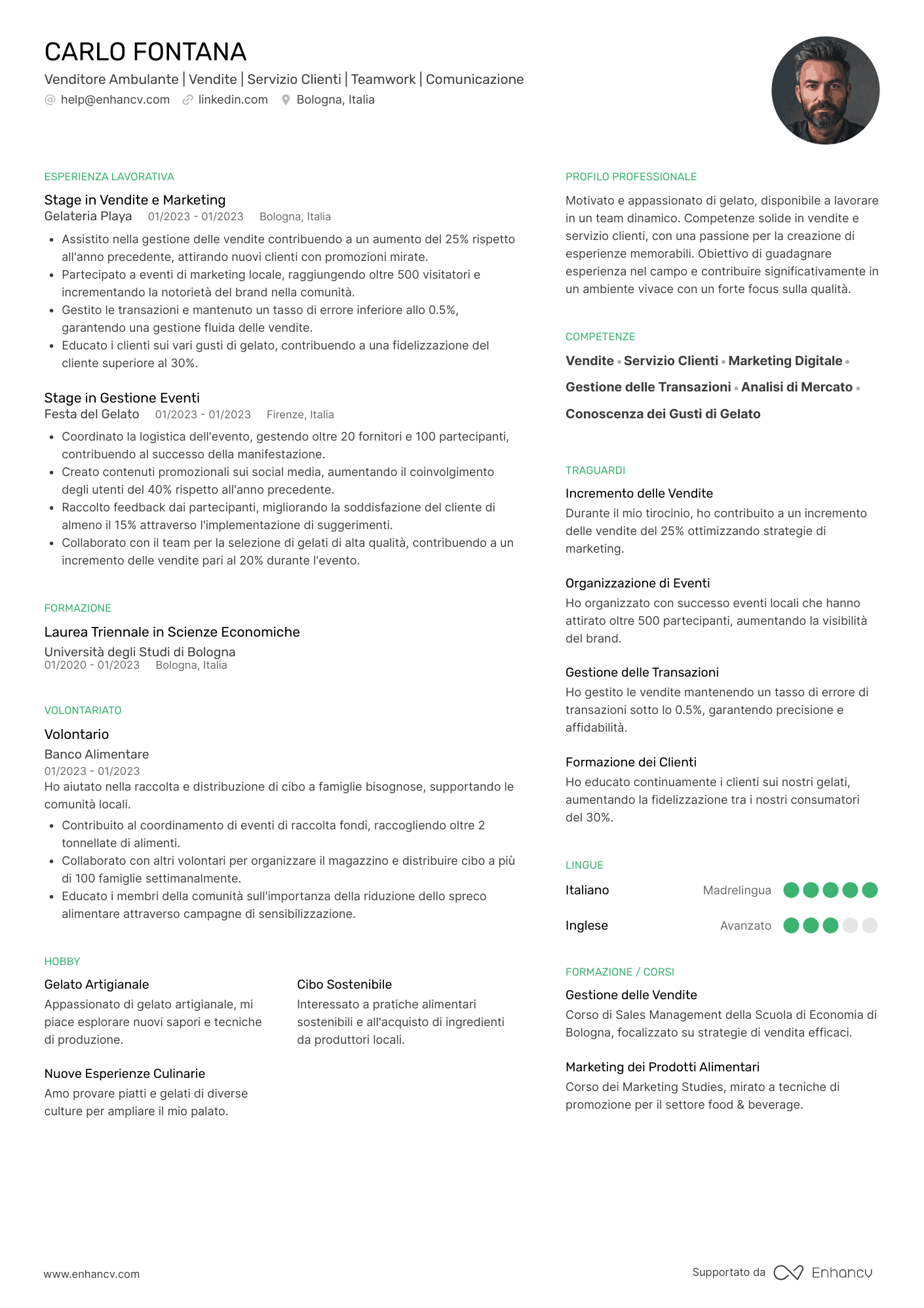 Venditore ambulante Resume Example