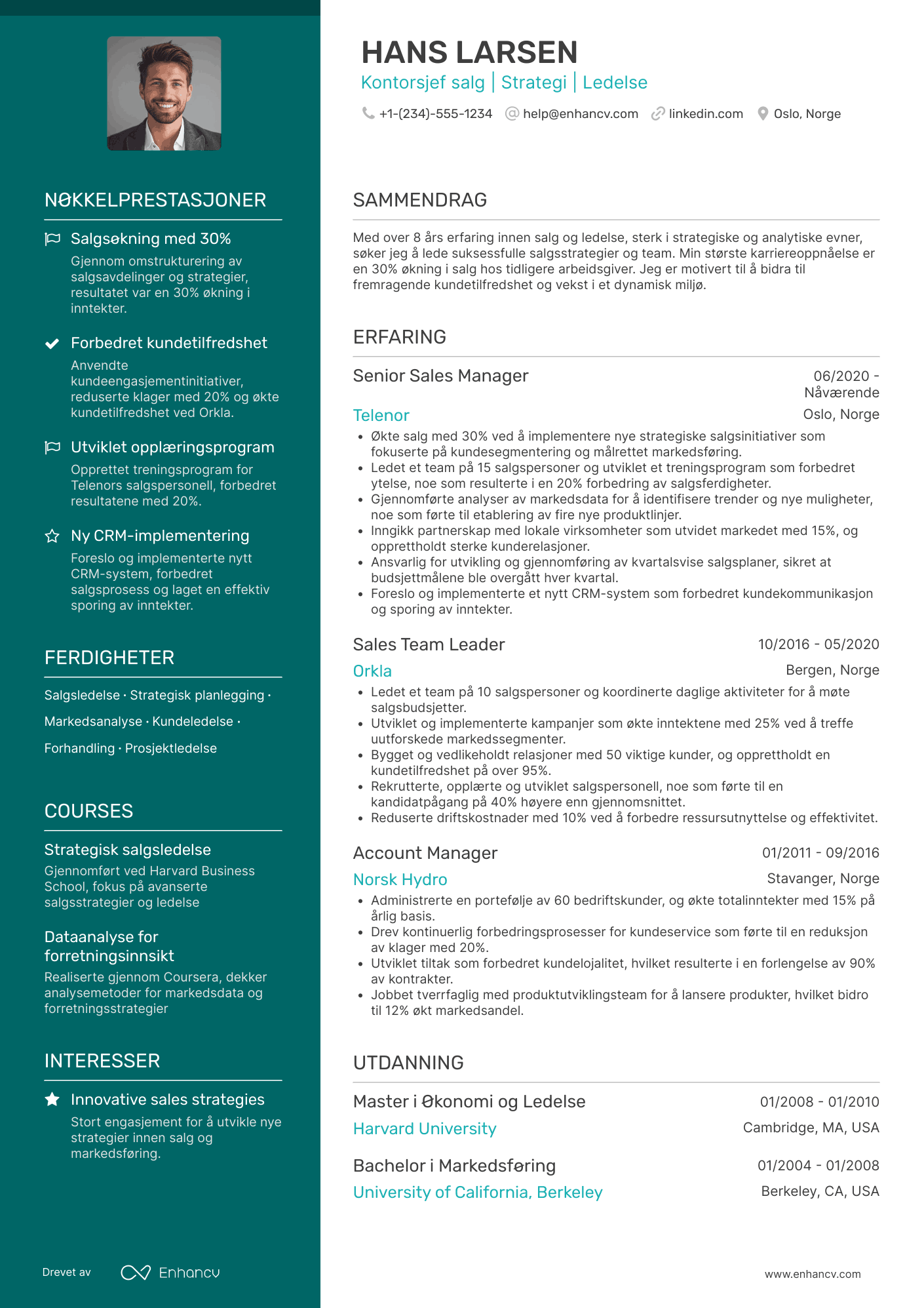 CV for Kontorsjef salg Resume Example