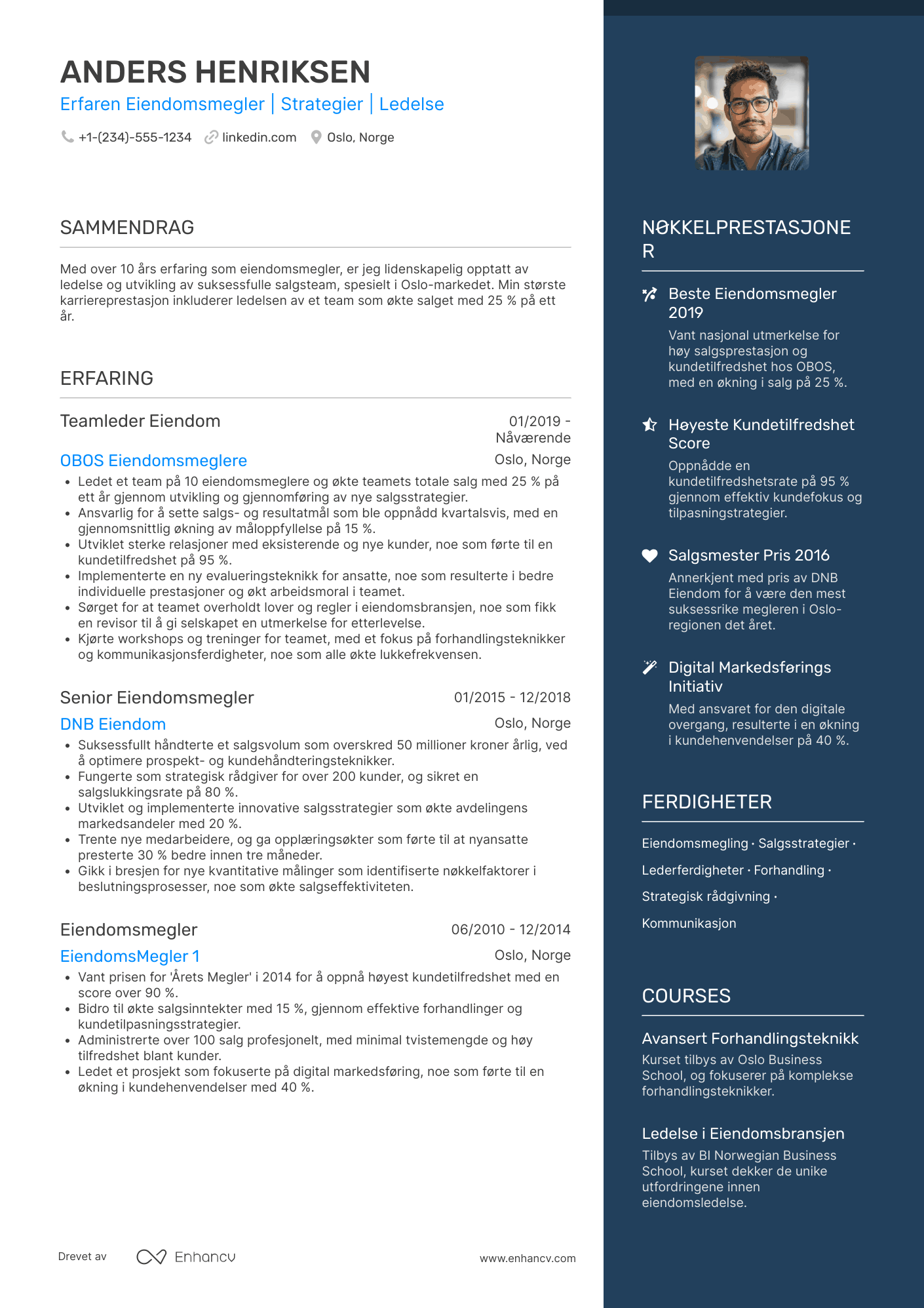 CV for Eiendomsmegler Teamleder Resume Example