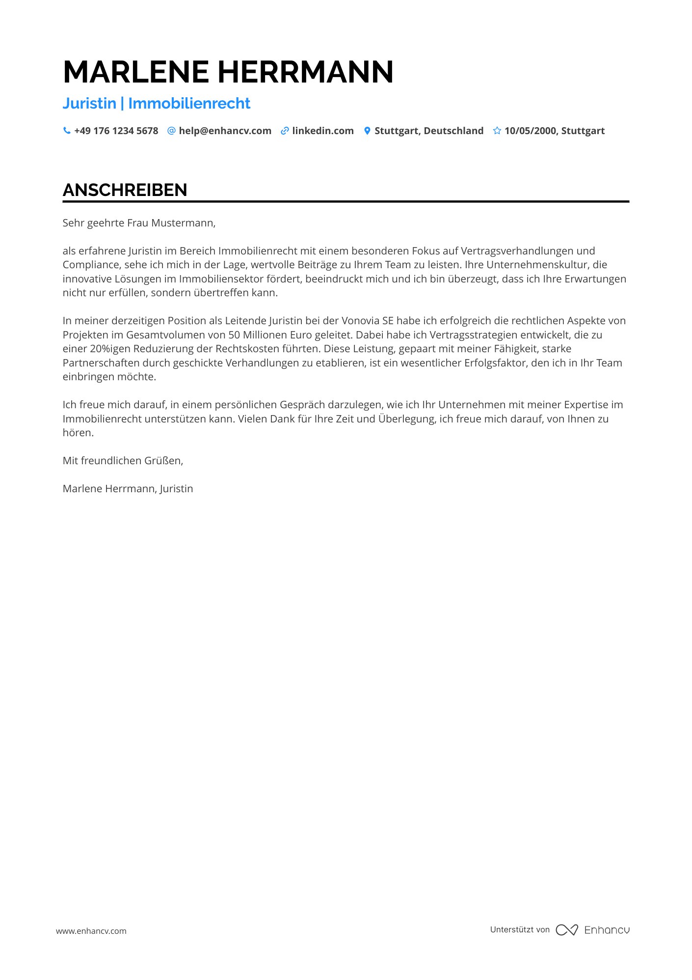 Jurist in der Immobilienbranche Resume Example