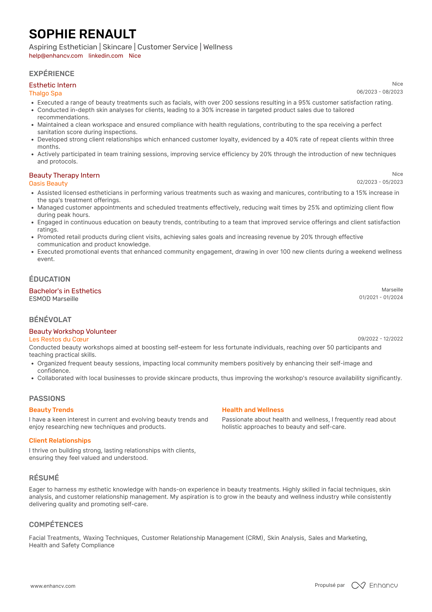 Esthéticienne débutante Resume Example