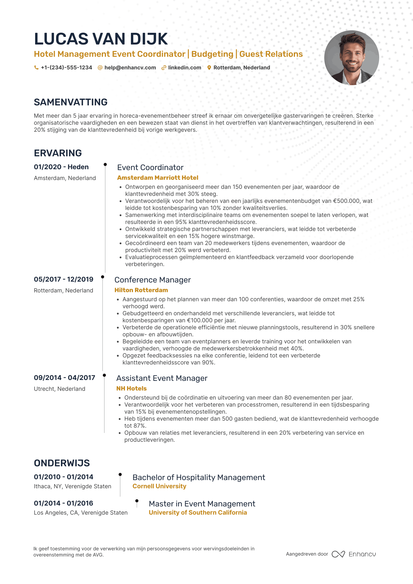 CV voor Hotel Management Event Coordinator Resume Example