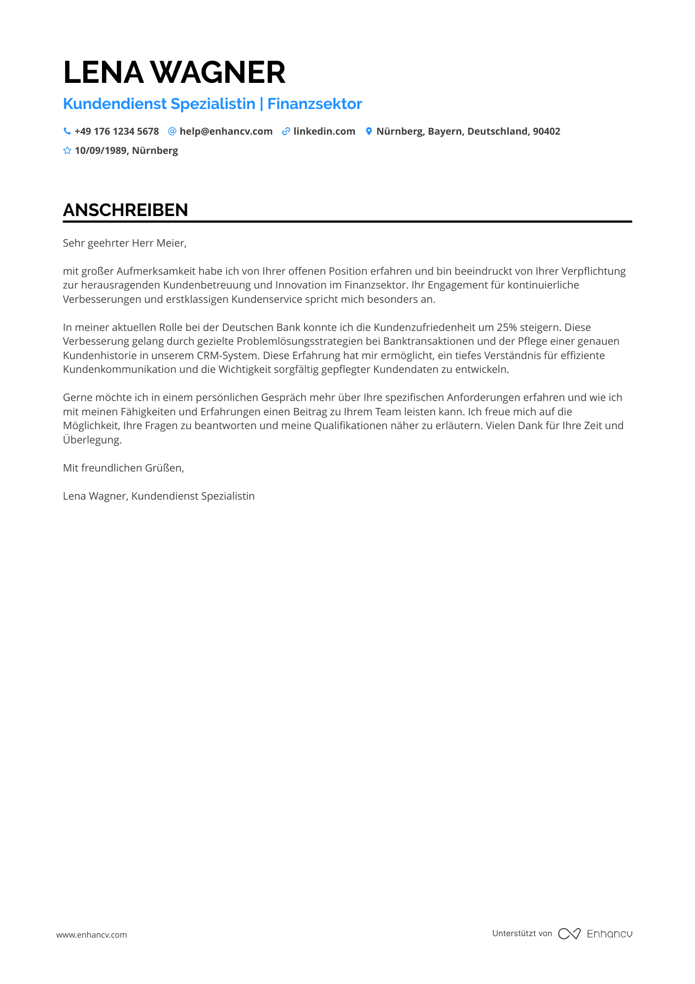 Kundenservice im Finanzsektor Resume Example