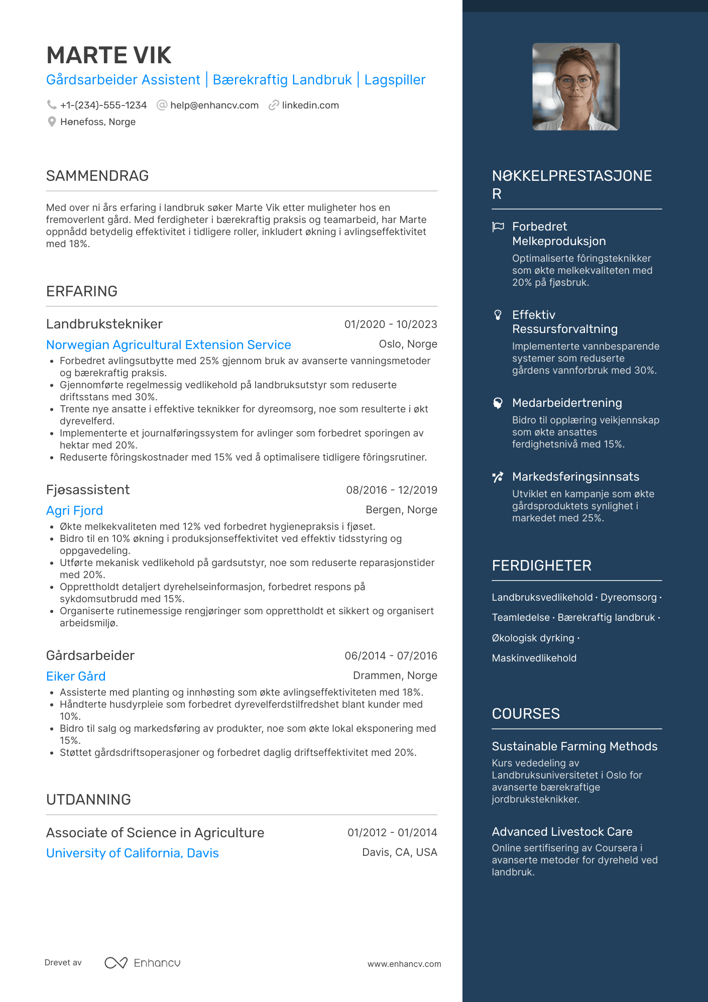 CV for Gårdsarbeider assistent Resume Example