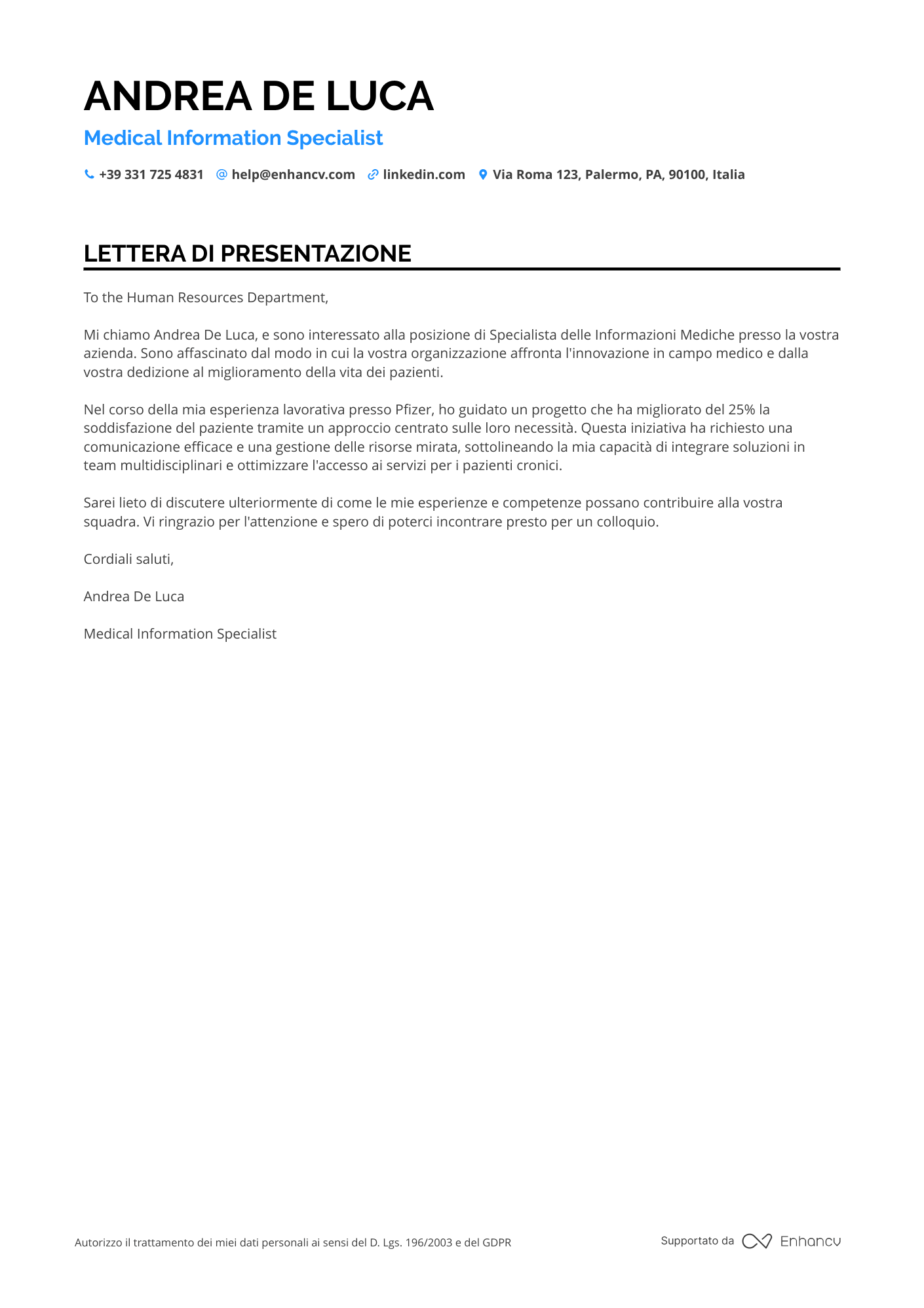 Farmacista Industriale Resume Example