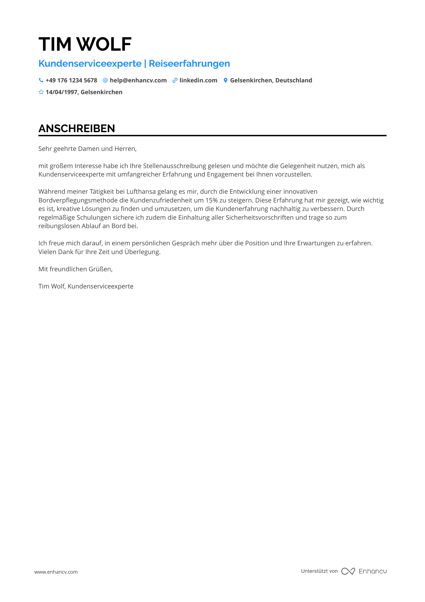 Flugbegleiter in der kommerziellen Luftfahrt Resume Example