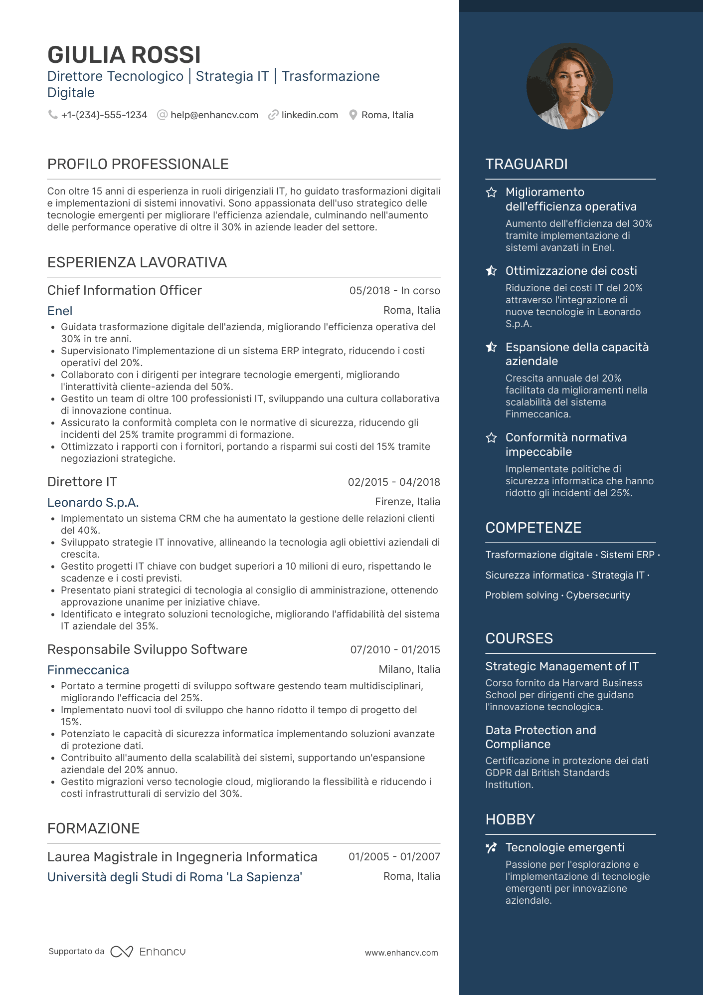 CV Direttore generale dei sistemi informativi Resume Example