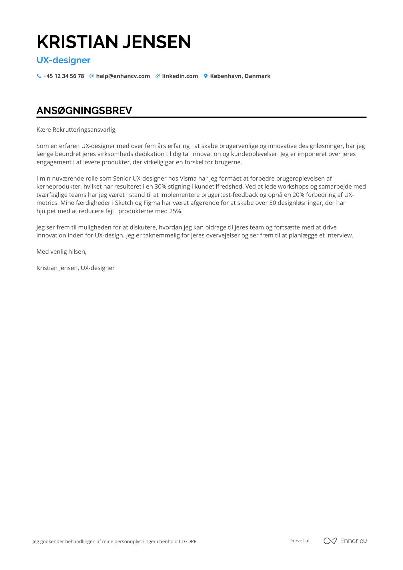 Ansøgningsbrev til UX designer Resume Example