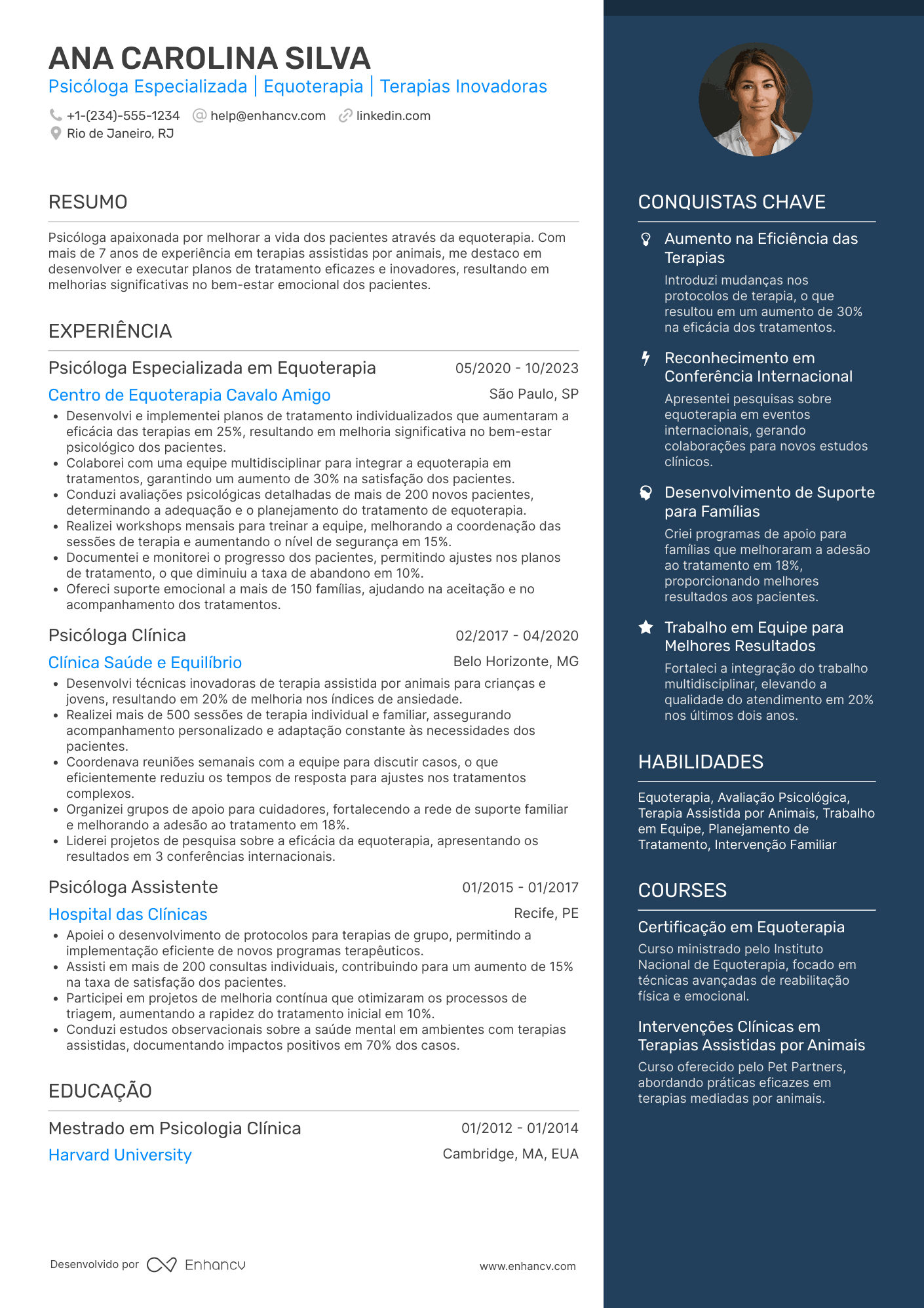 Currículo de psicólogo em equoterapia Resume Example