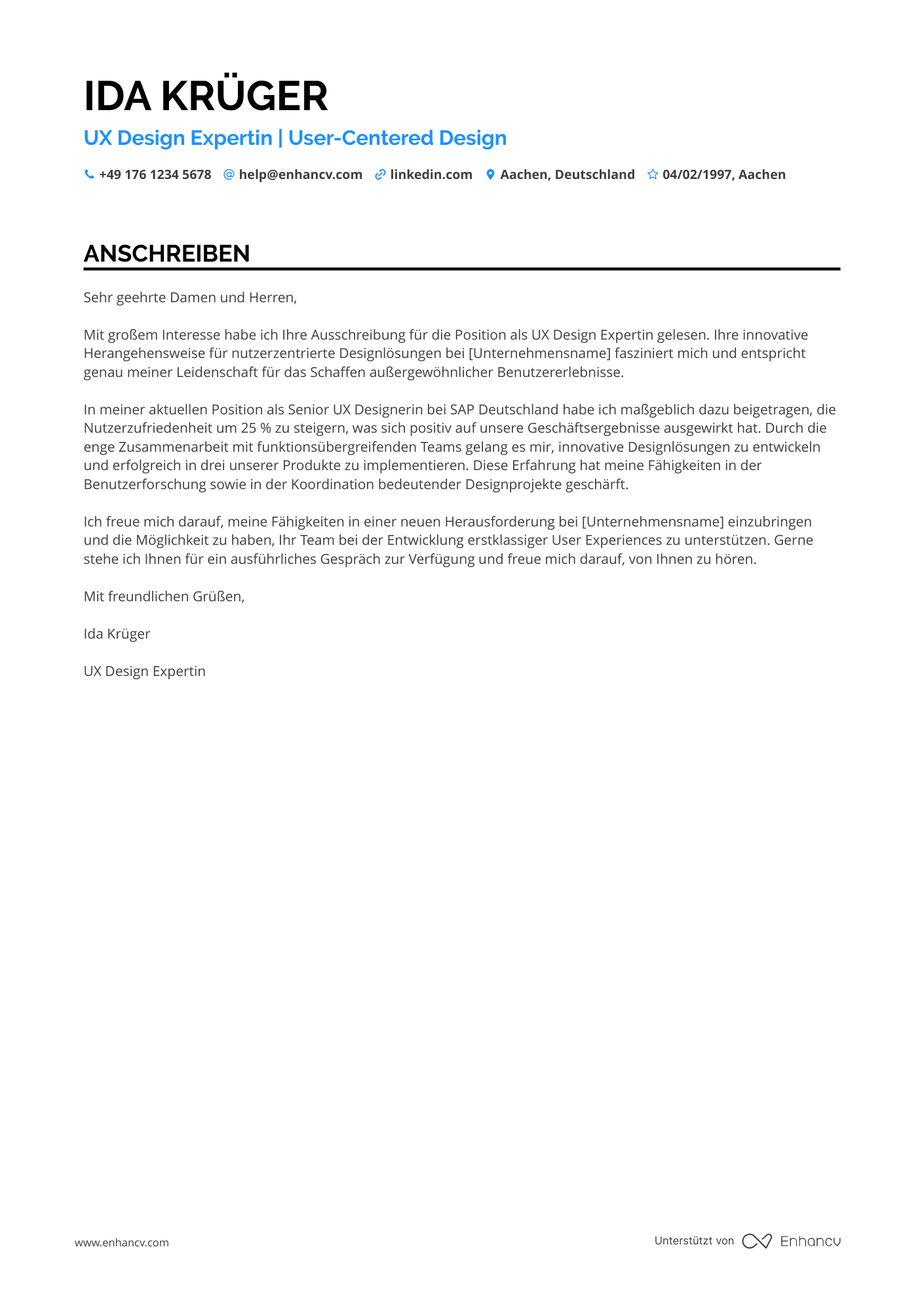 UX Design Koordinator Resume Example