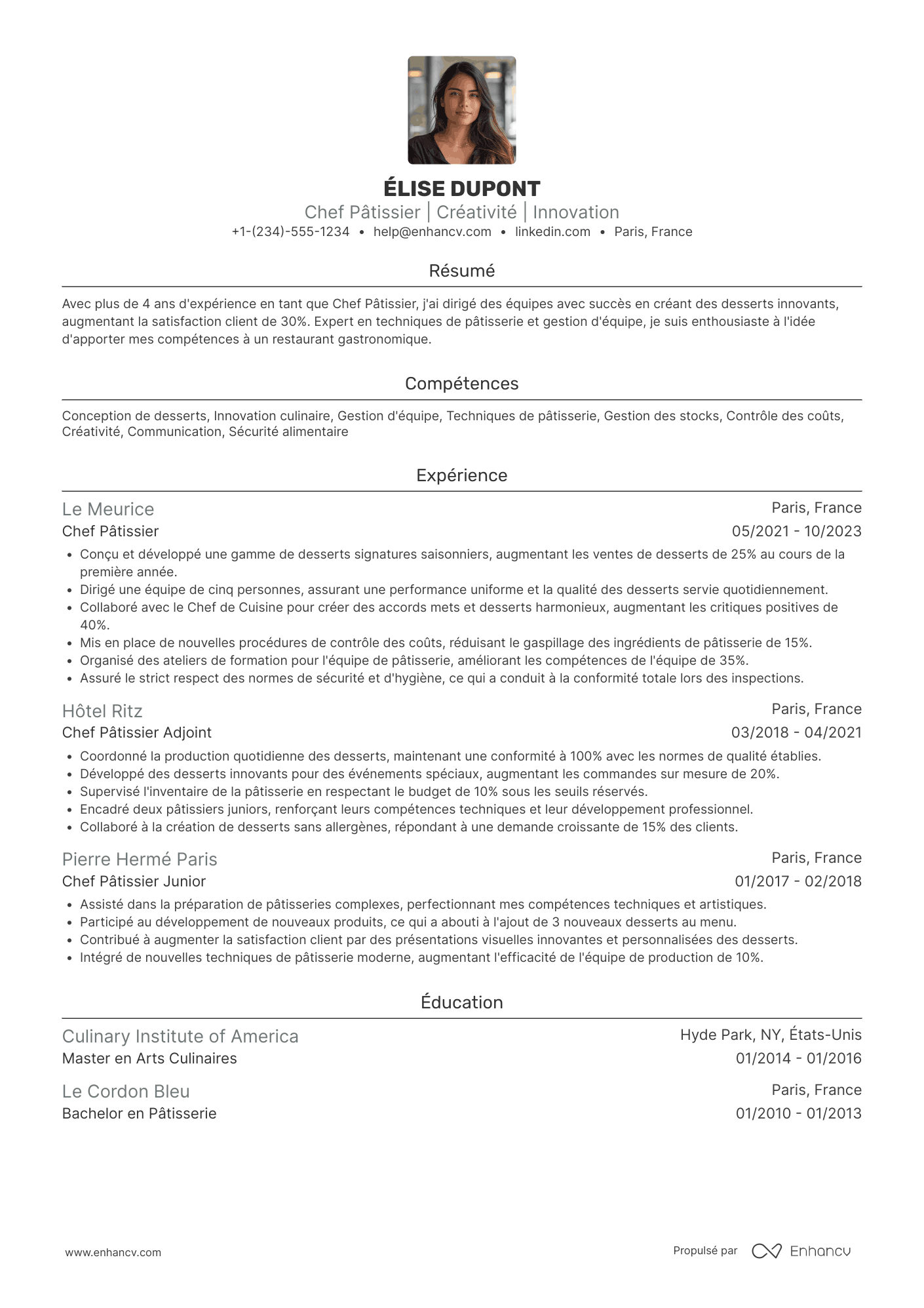 CV de pâtissier en restaurant Resume Example