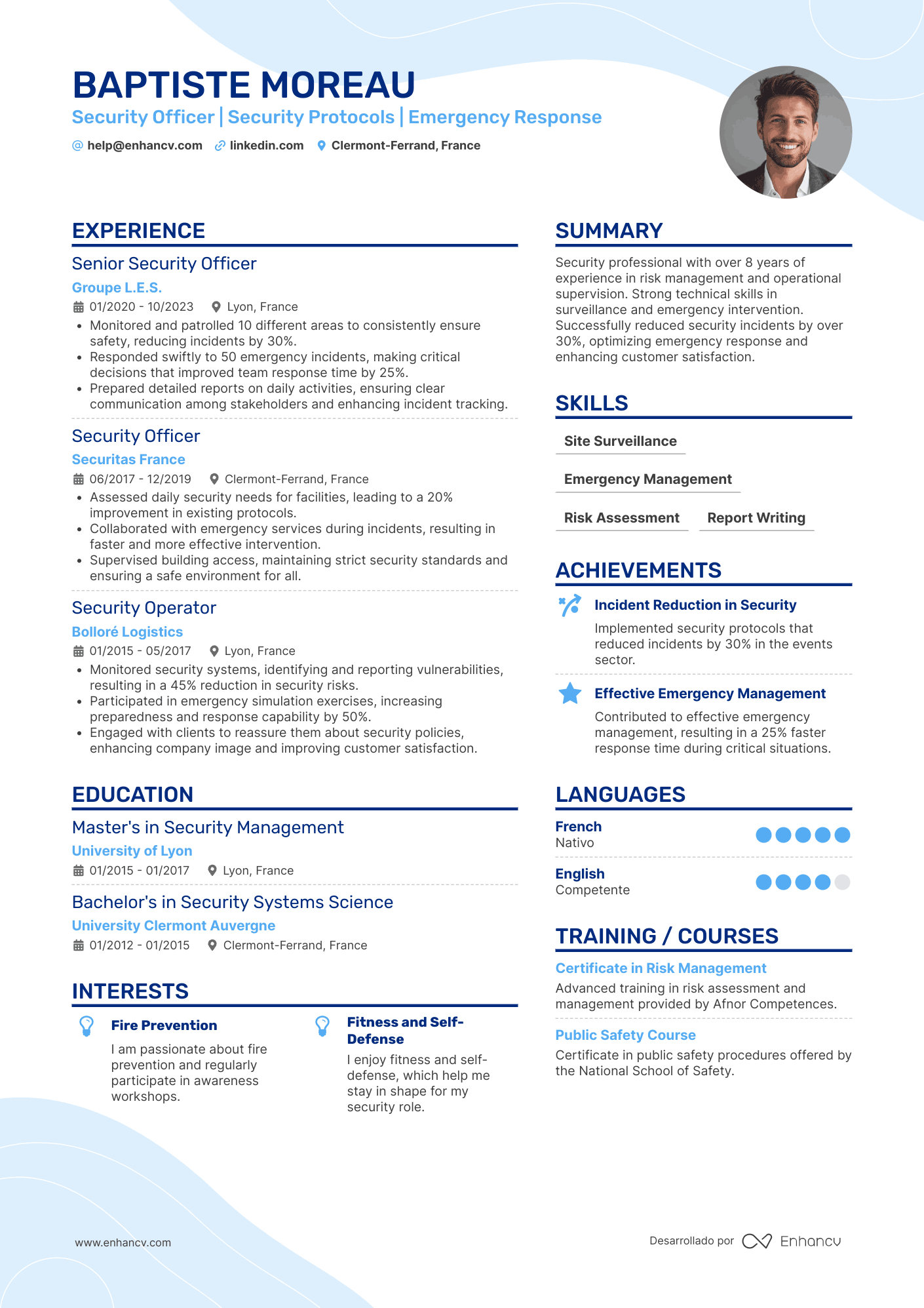 CV d’agent de sécurité en anglais Resume Example